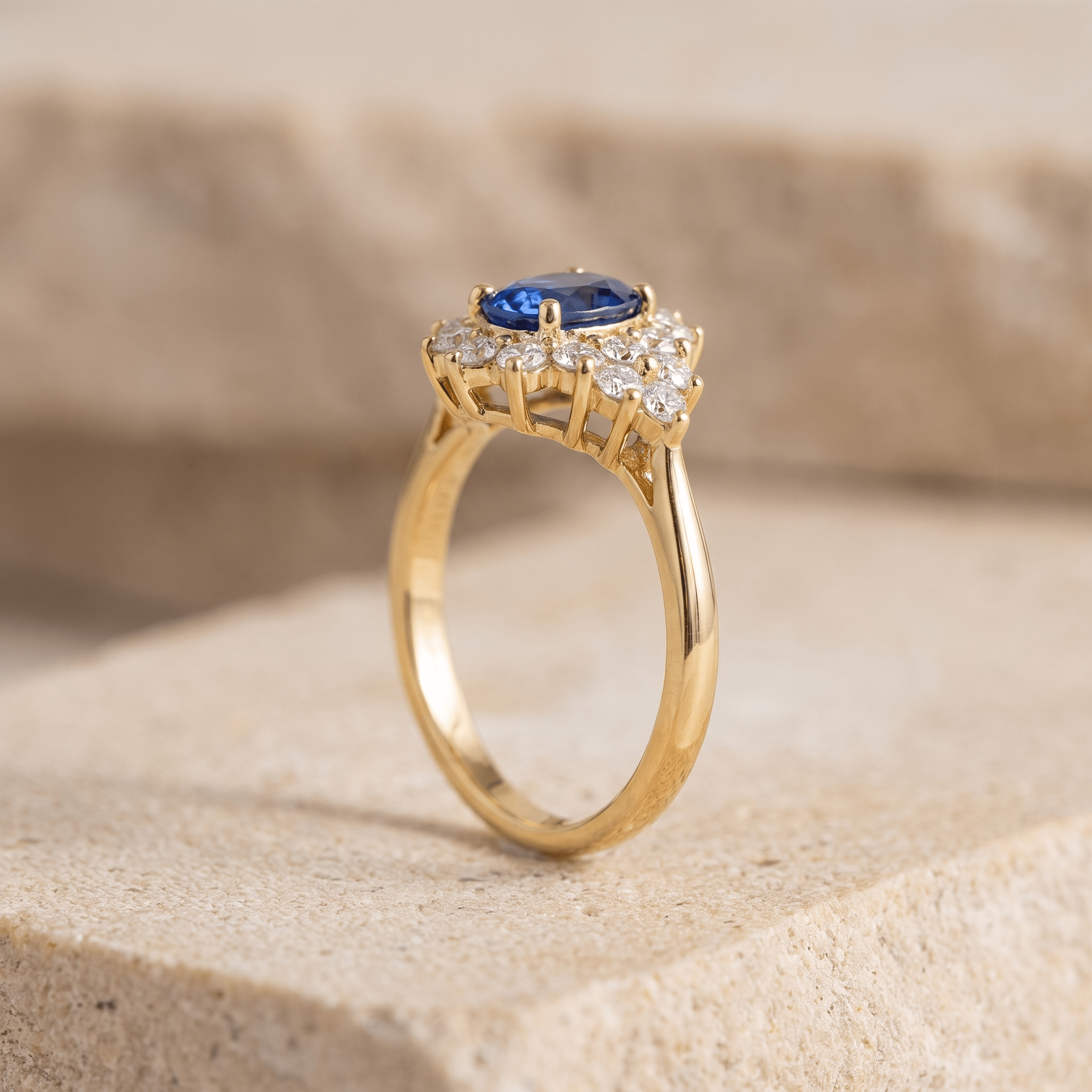 Saphir Diamantring aus 750 Gelbgold mit Sternrosette - Honey Jewelry