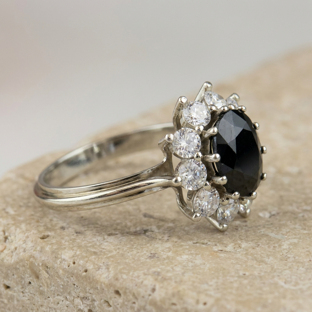 White gold ring with brilliant and sapphires