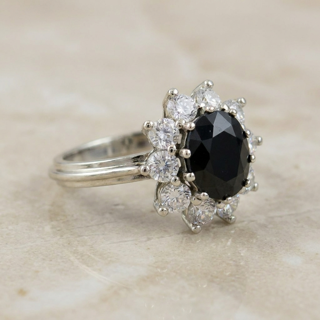 White gold ring with brilliant and sapphires
