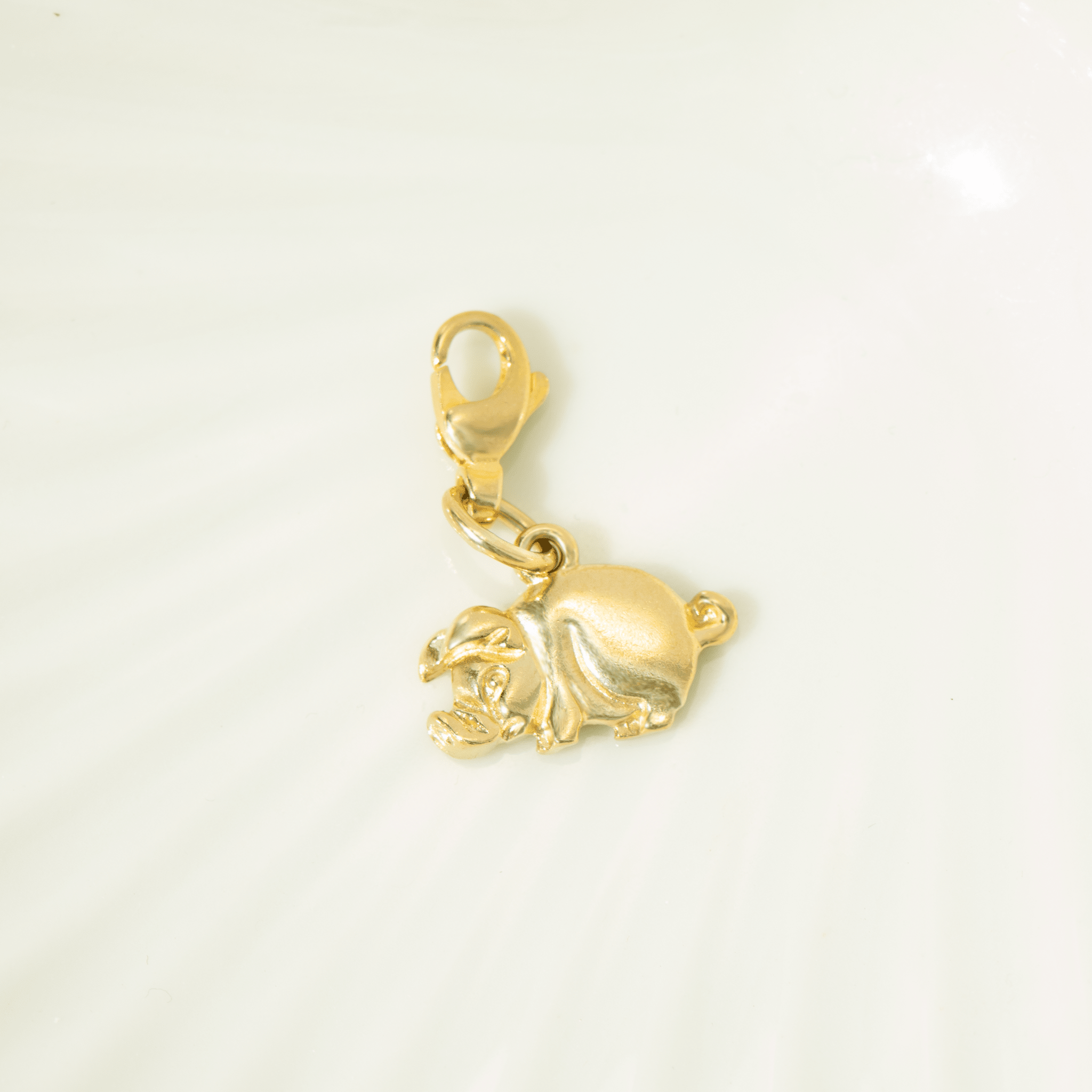 Schwein Anhänger 8K Gelbgold Karabiner | Glücksbringer - Honey Jewelry