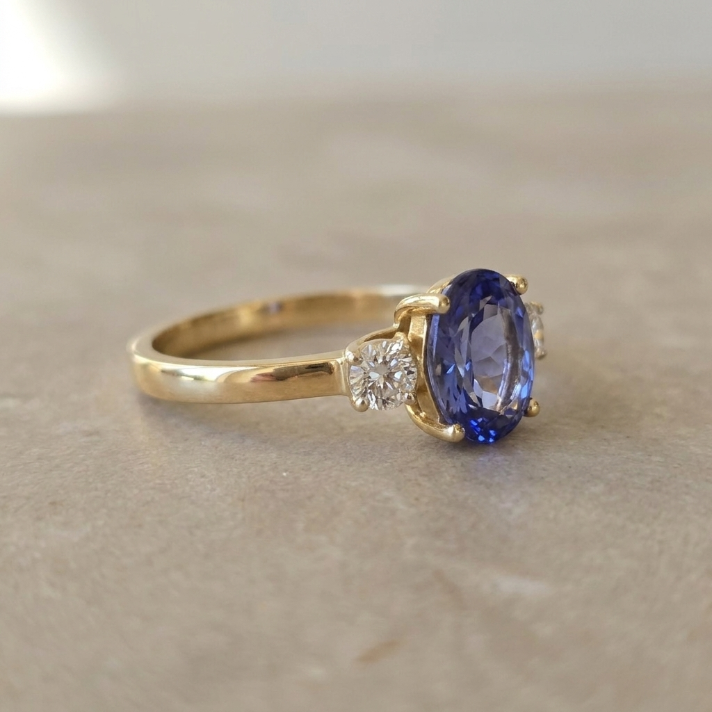 Tansanit-Diamant-Ring aus 585er Gelbgold