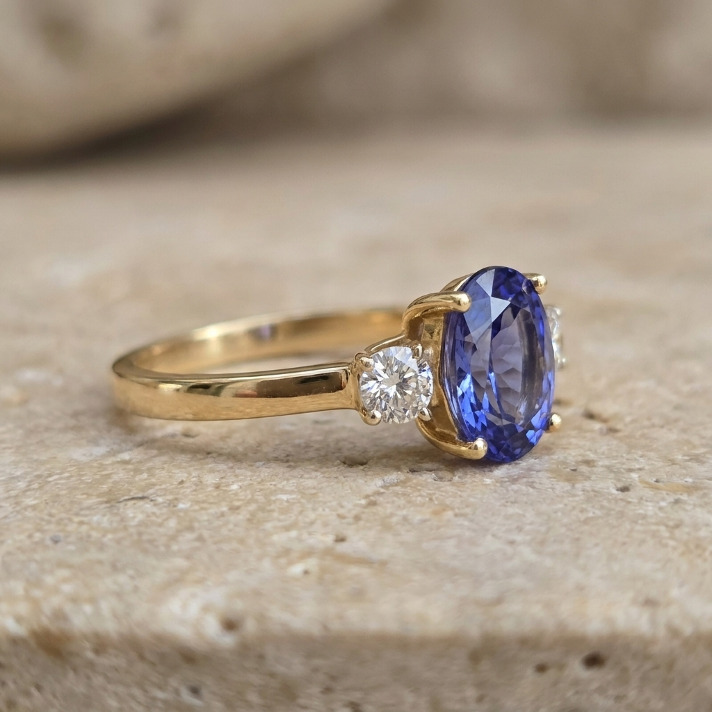 Tansanit-Diamant-Ring aus 585er Gelbgold