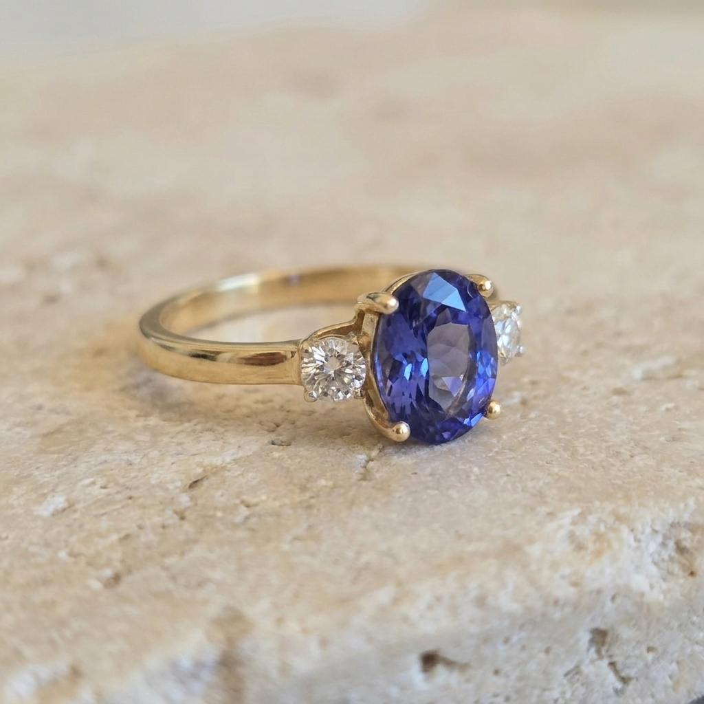 Tansanit-Diamant-Ring aus 585er Gelbgold