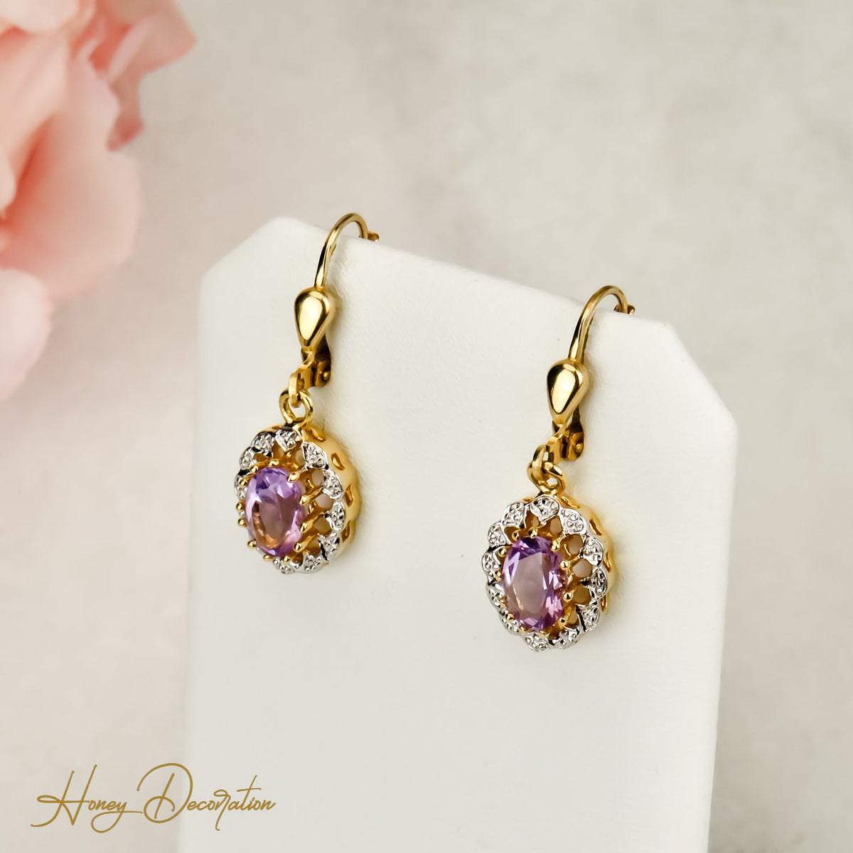 Tolle Vintage - Gold Ohrringe mit Amethyst – Verführerisch Violett - Honey Jewelry