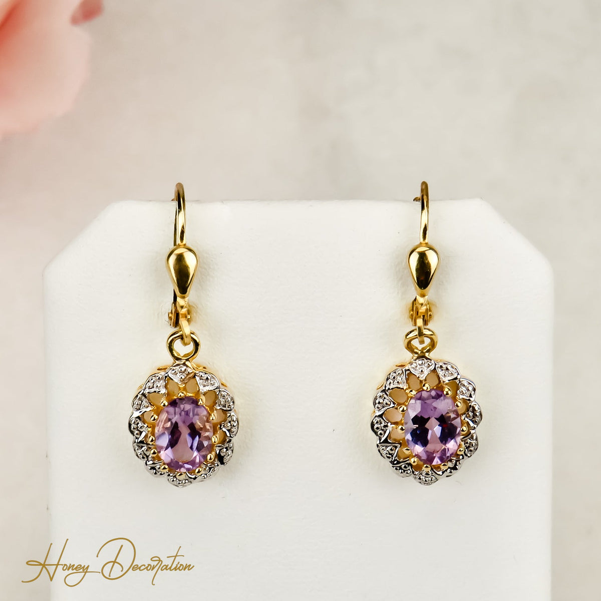 Tolle Vintage - Gold Ohrringe mit Amethyst – Verführerisch Violett - Honey Jewelry