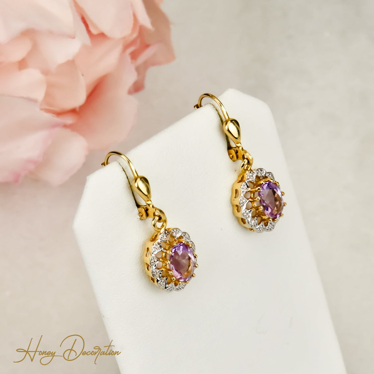 Tolle Vintage - Gold Ohrringe mit Amethyst – Verführerisch Violett - Honey Jewelry