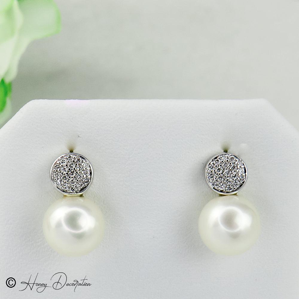 Traumhaft elegante Perlenohrringe mit Brillanten - Honey Jewelry