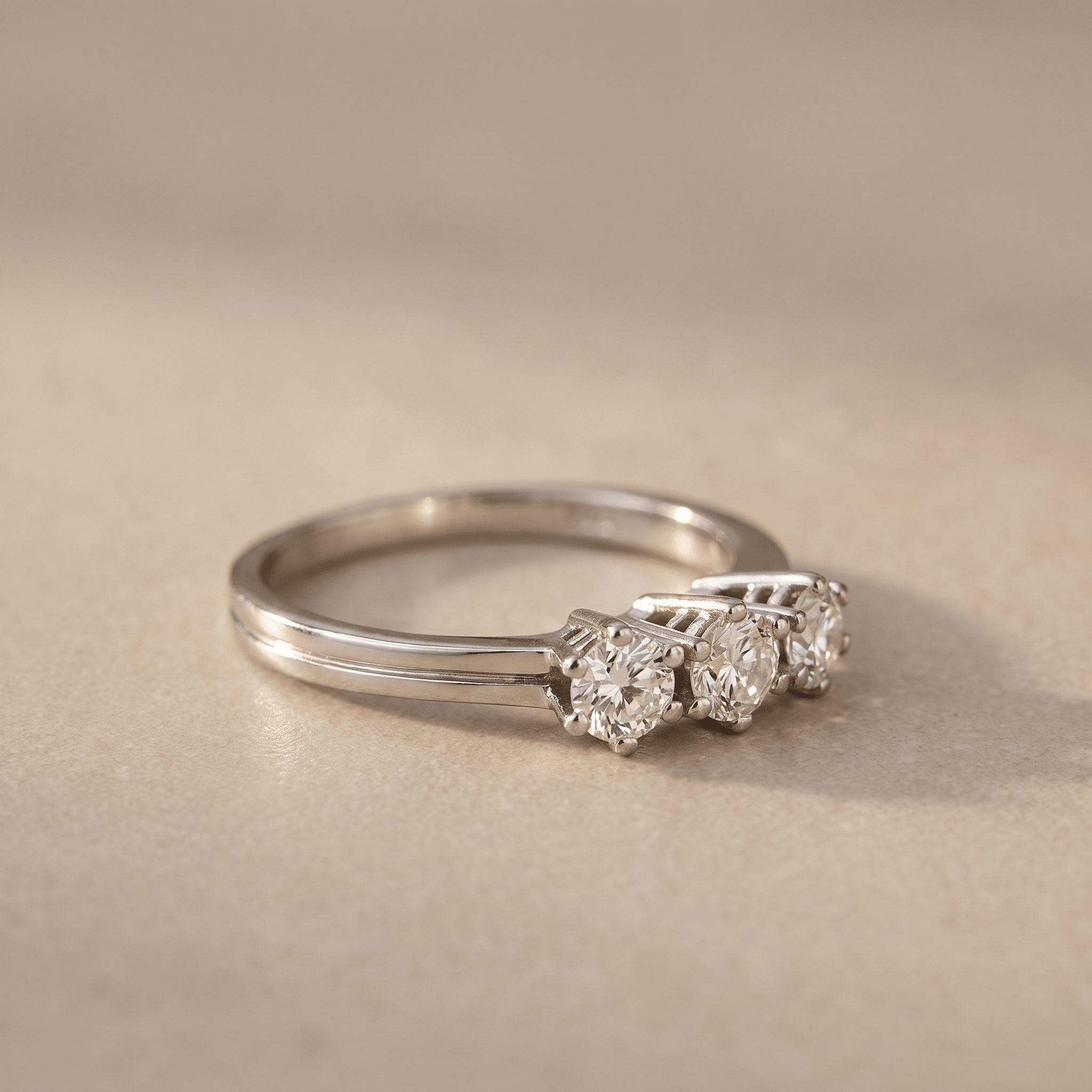Triologie-Ring aus 14K Weißgold mit 3 Diamanten – Vergangenheit, Gegenwart & Zukunft in einem Ring - Honey Jewelry