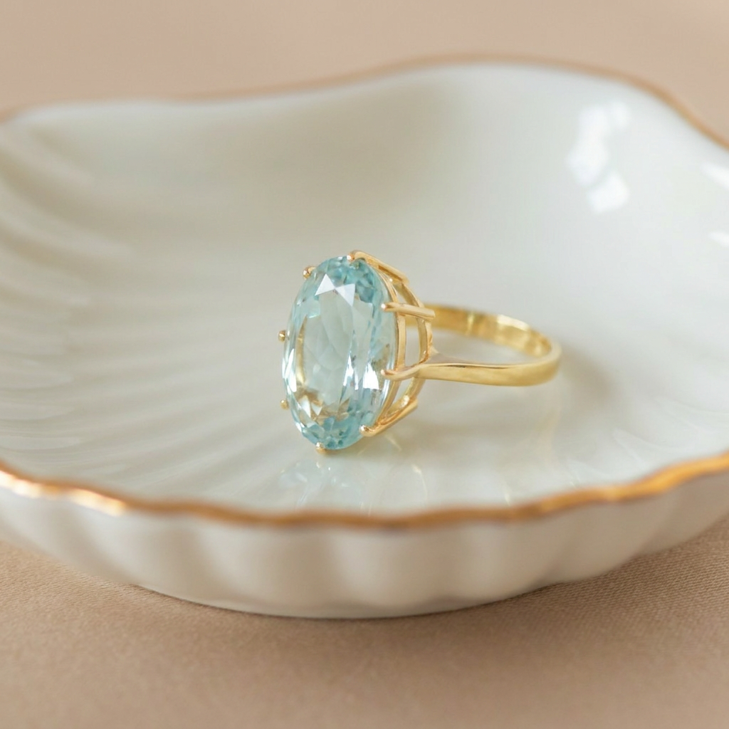 Vintage Aquamarin-Cocktailring aus 585er Gelbgold