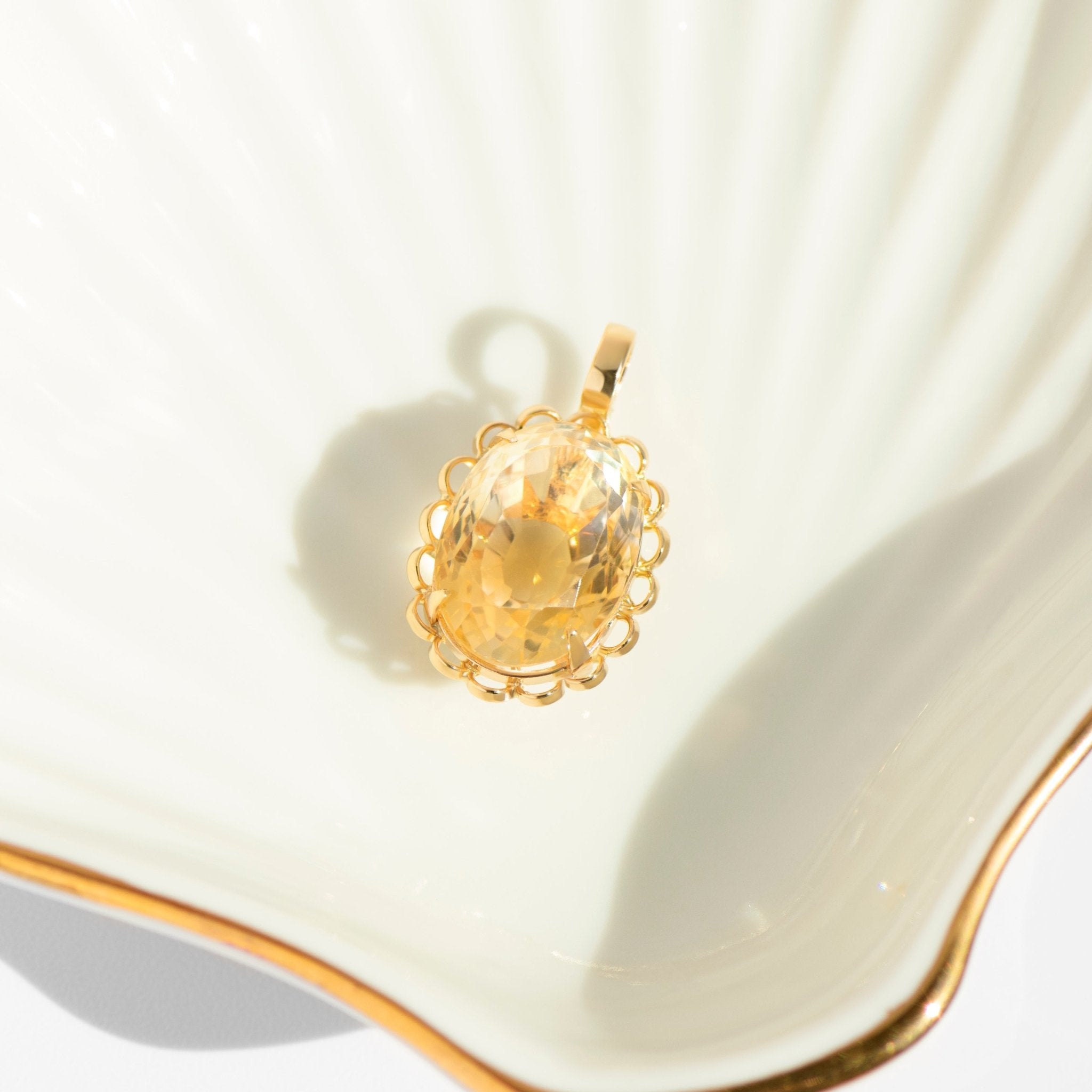 Vintage Citrin Anhänger – 750er Gelbgold – 14 ct Ovalschliff - Honey Jewelry