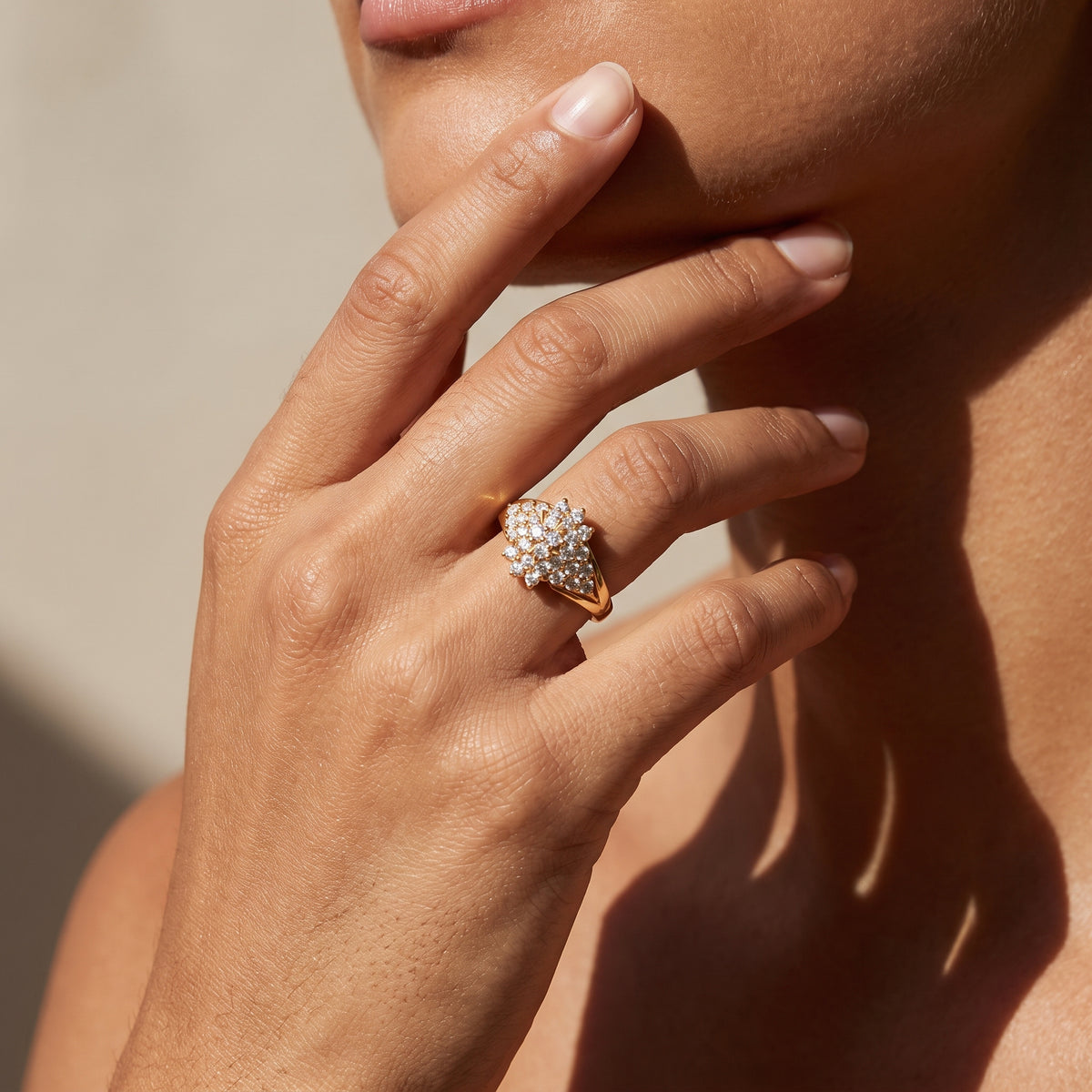 Vintage Cluster-Ring 14K Gold mit 38 Zirkonia