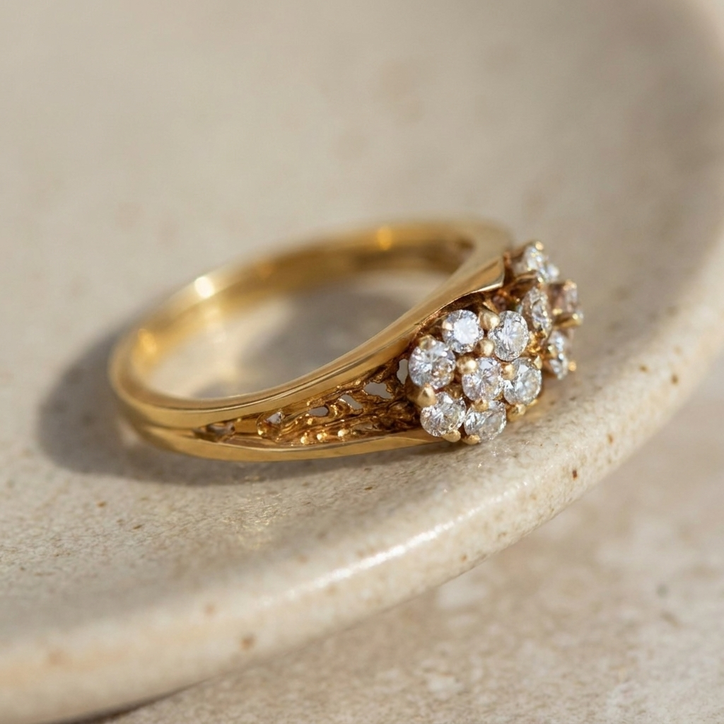 Vintage Diamant-Blütenring aus 585er Gelbgold