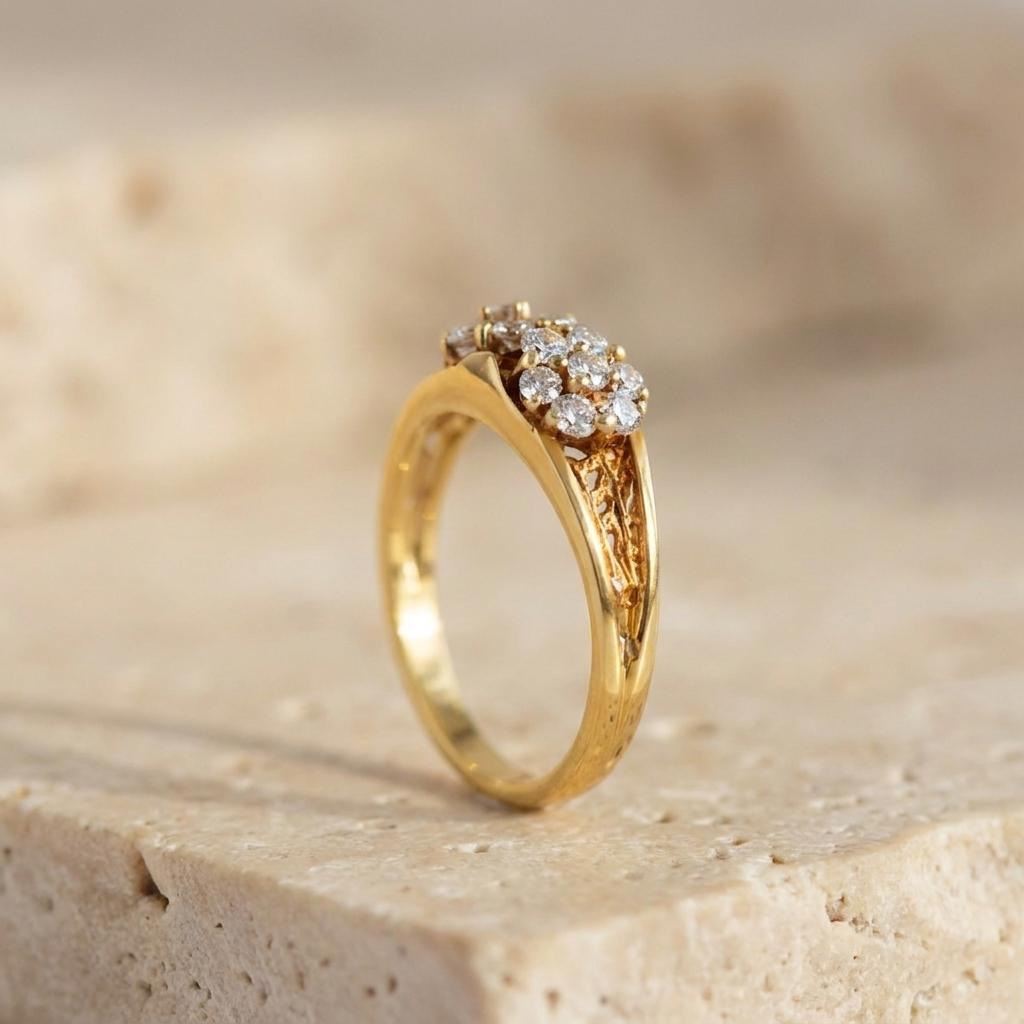 Vintage Diamant-Blütenring aus 585er Gelbgold