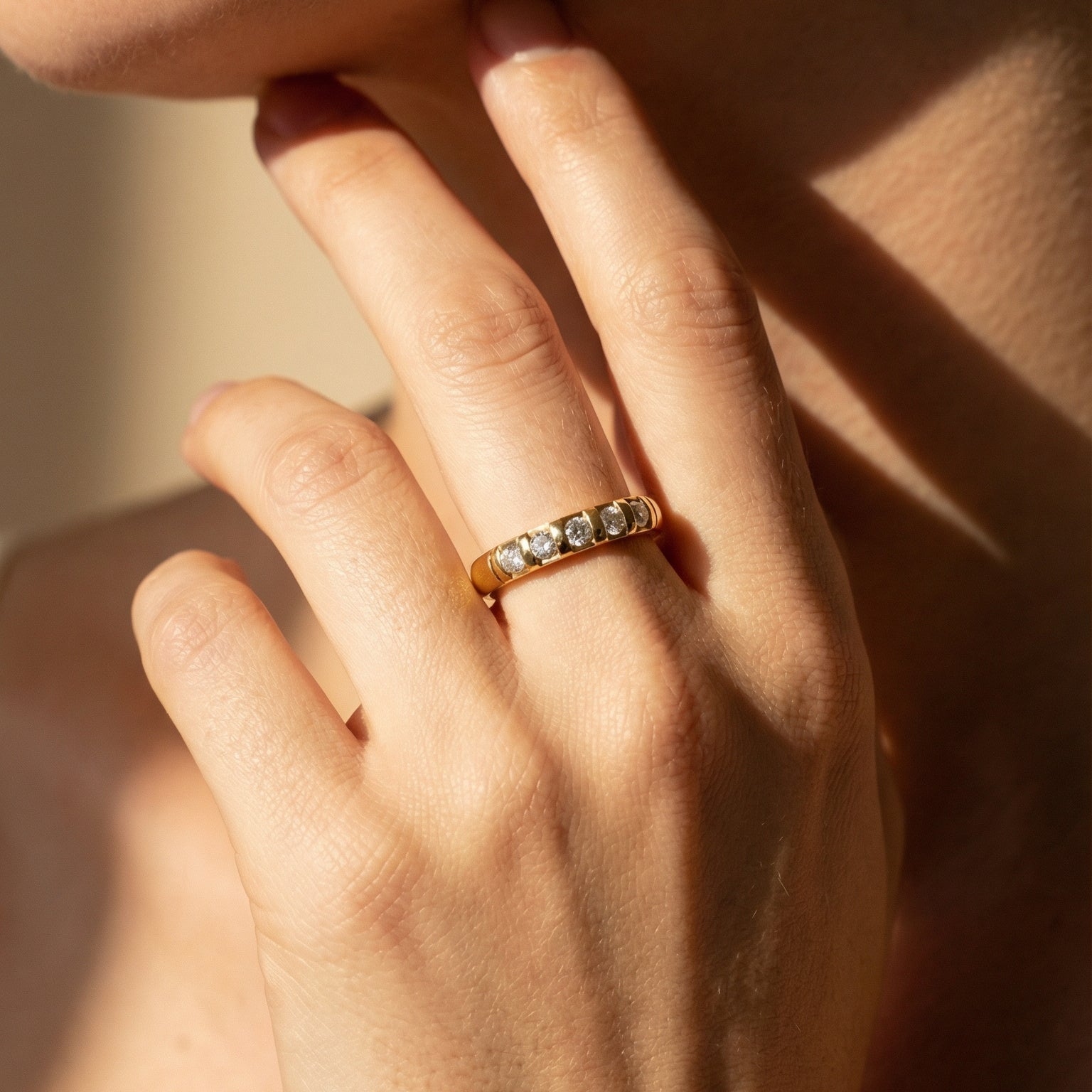 Vintage - Halb - Memory - Ring aus 14 Karat Gelbgold | 20. Jahrhundert - Honey Jewelry