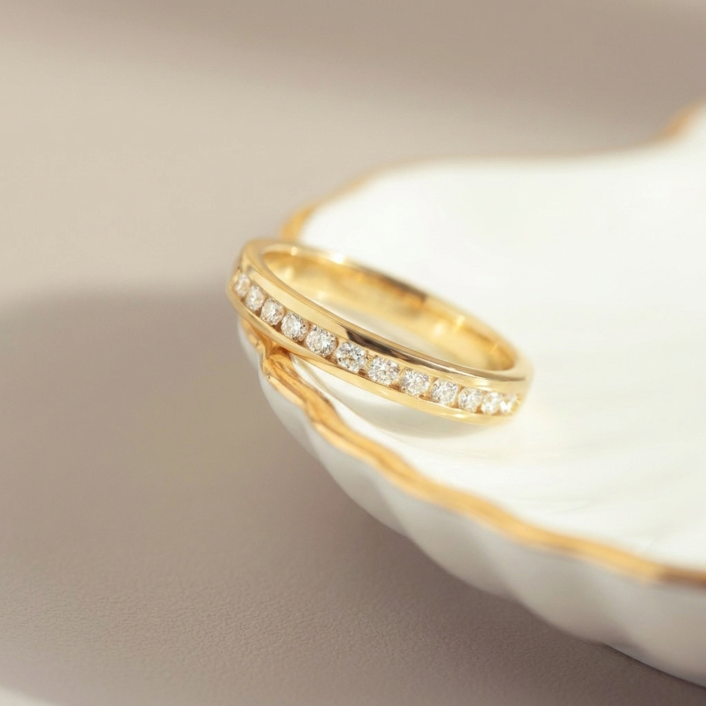 Vintage Halbmemory-Ring mit Diamanten aus 585er Gelbgold