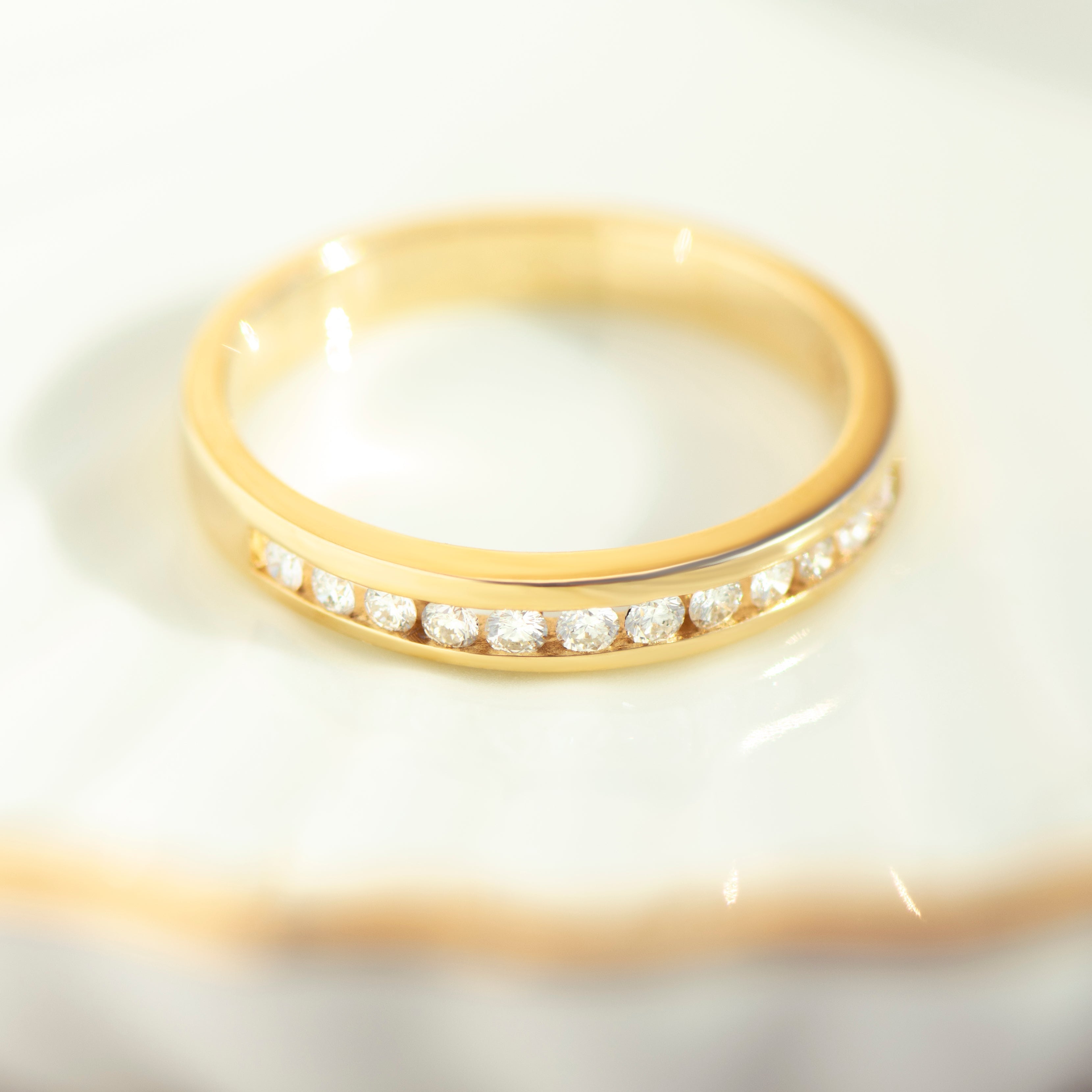 Vintage Halbmemory-Ring mit Diamanten aus 585er Gelbgold