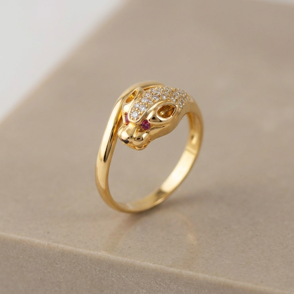 Vintage Leopardenring aus 585er Gelbgold