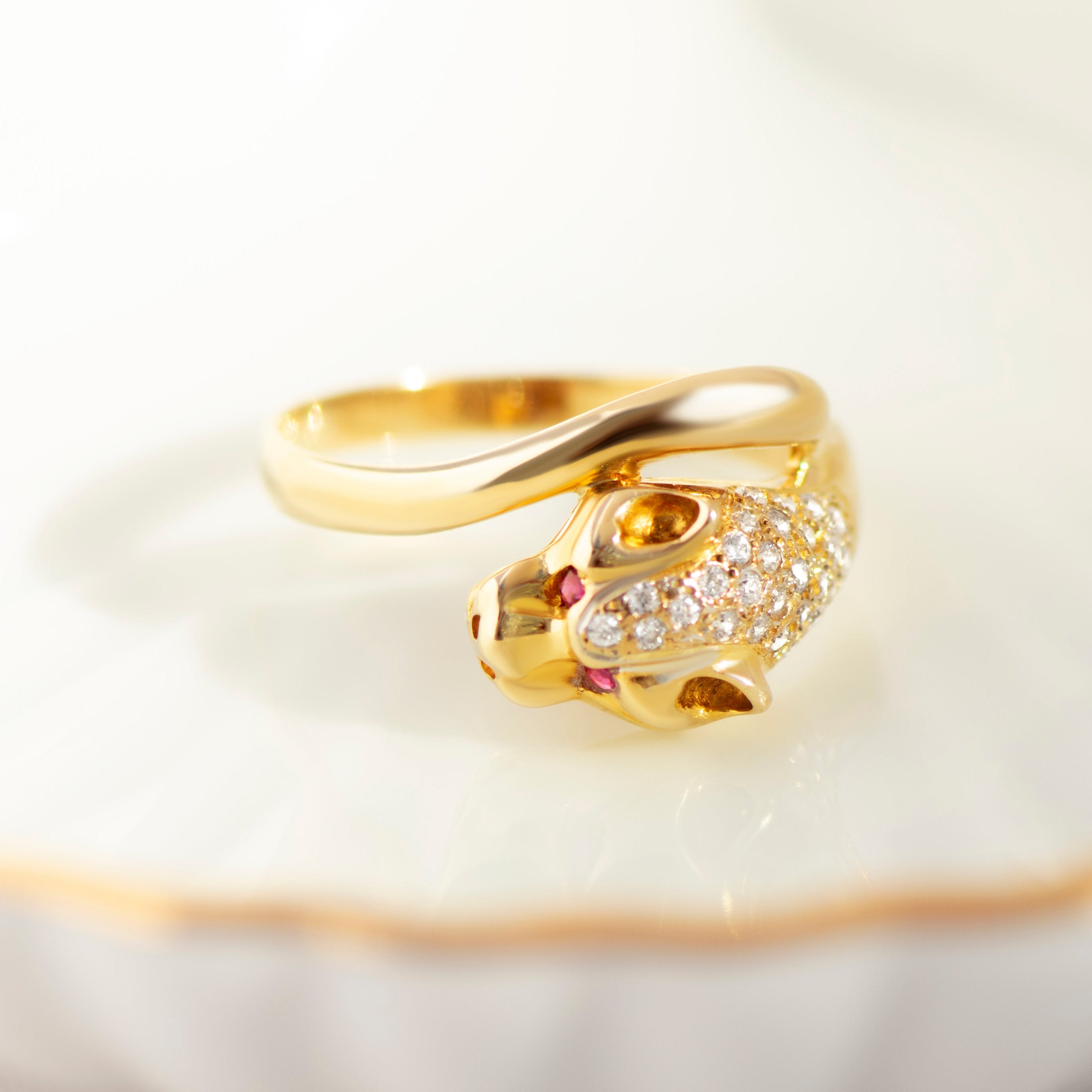 Vintage Leopardenring aus 585er Gelbgold