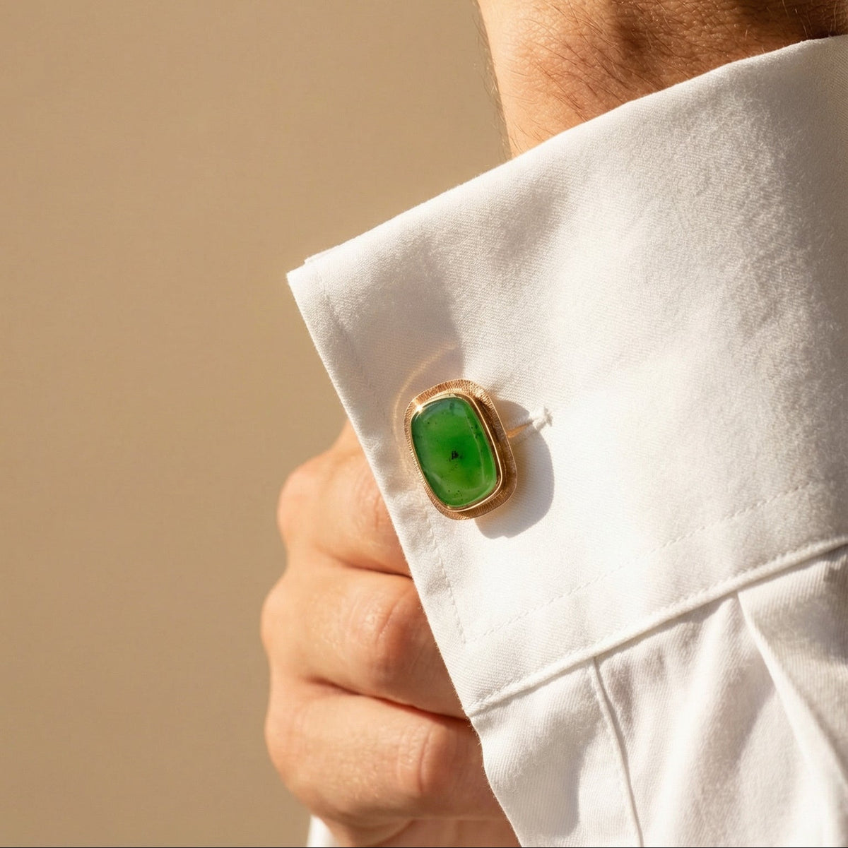 Vintage - Manschettenknöpfe aus 8 Karat Gelbgold mit Jade | 20. Jahrhundert - Honey Jewelry