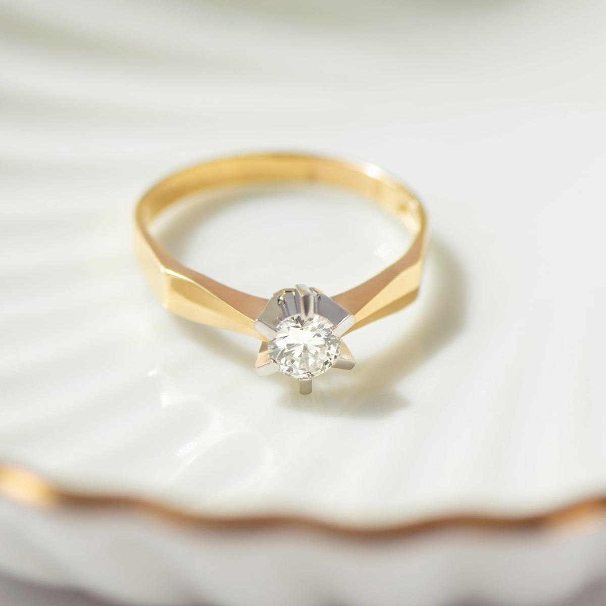 Vintage Mid-Century Solitärring 14K Gold Diamant 0,50 ct