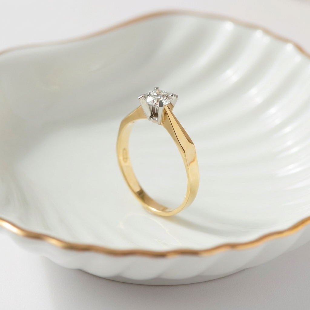 Vintage Mid-Century Solitärring 14K Gold Diamant 0,50 ct