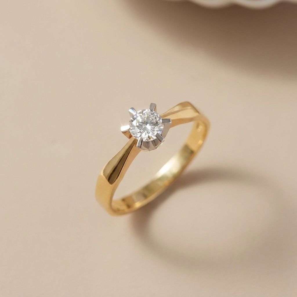 Vintage Mid-Century Solitärring 14K Gold Diamant 0,50 ct
