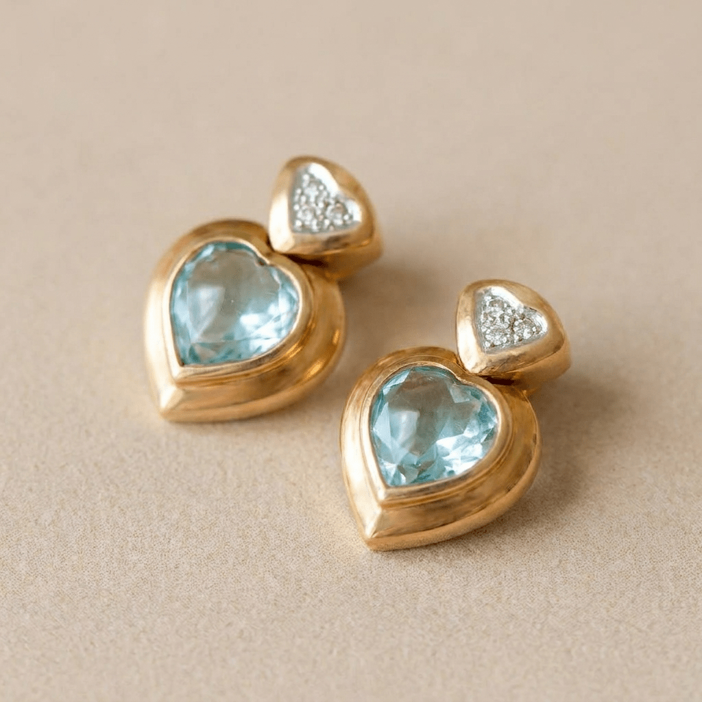 Vintage-Ohrringe aus 9 Karat Gelbgold mit Topas in Herzform - Honey Jewelry
