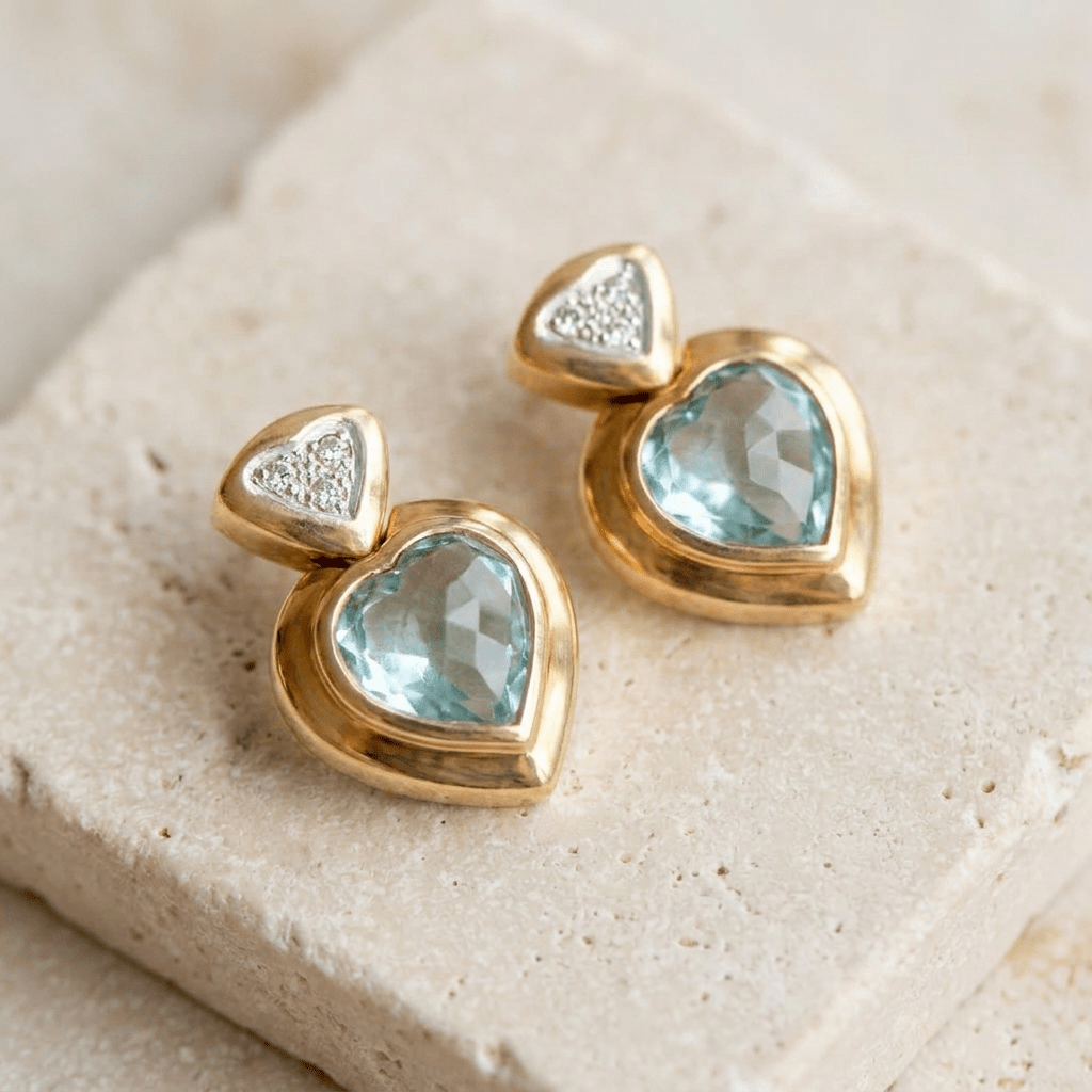 Vintage-Ohrringe aus 9 Karat Gelbgold mit Topas in Herzform - Honey Jewelry