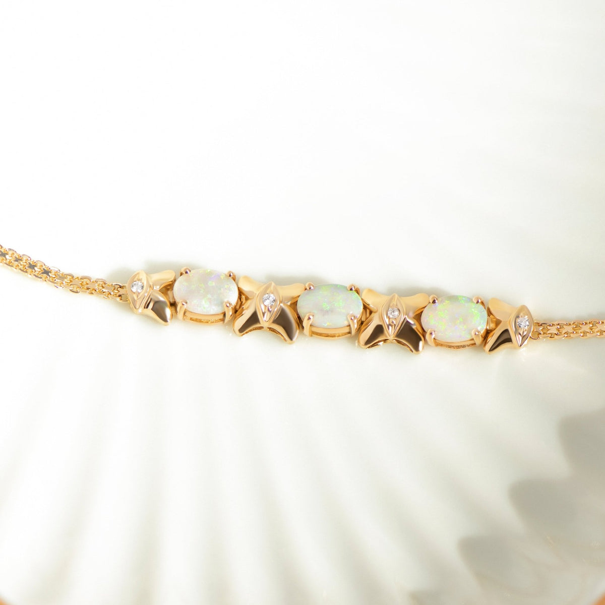 Vintage Opal Diamant Armband – 585er Gelbgold – Opale & Brillanten - Honey Jewelry