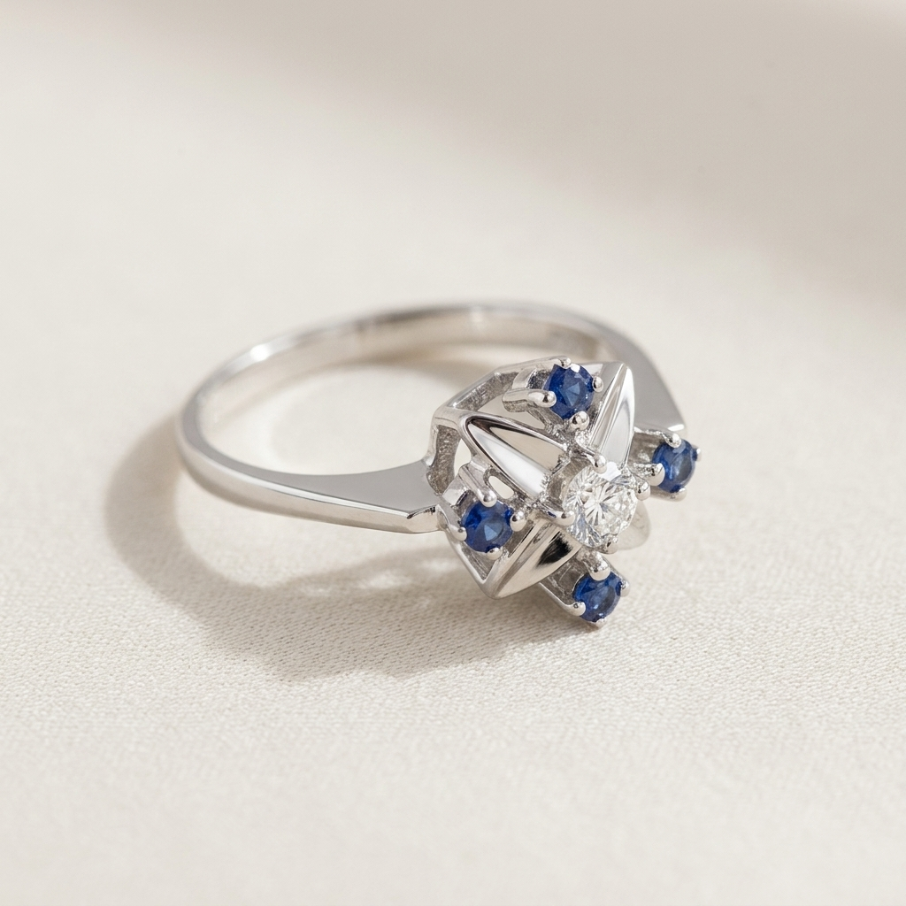 Vintage Saphir-Diamant-Ring aus 585er Weißgold