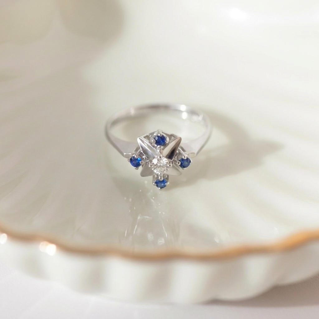 Vintage Saphir-Diamant-Ring aus 585er Weißgold