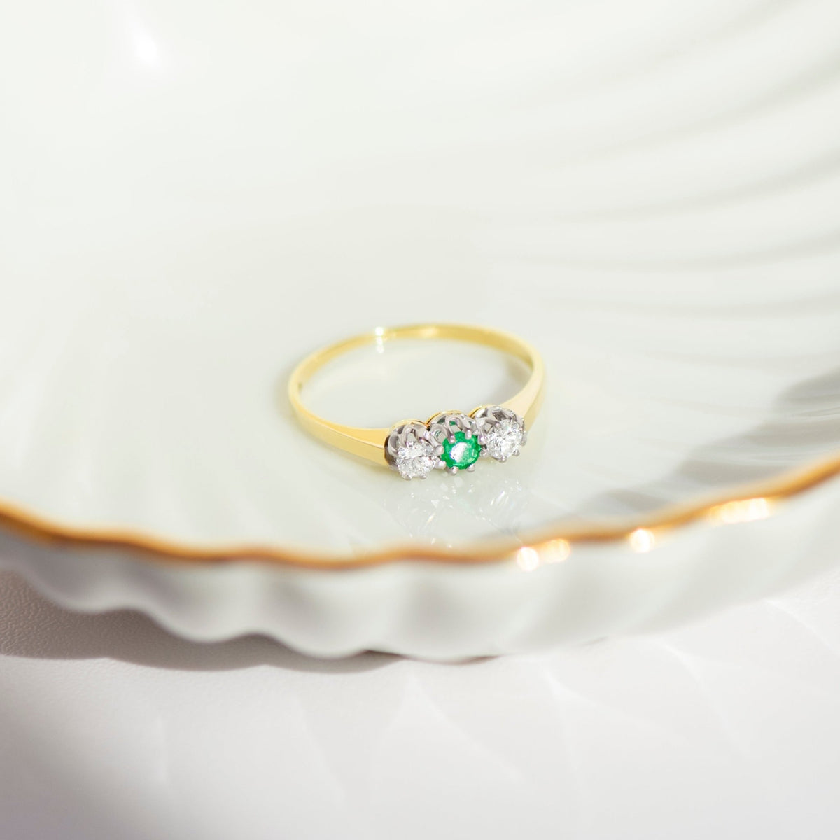 Vintage Smaragd Diamantring aus 585 Gelbgold - Honey Jewelry