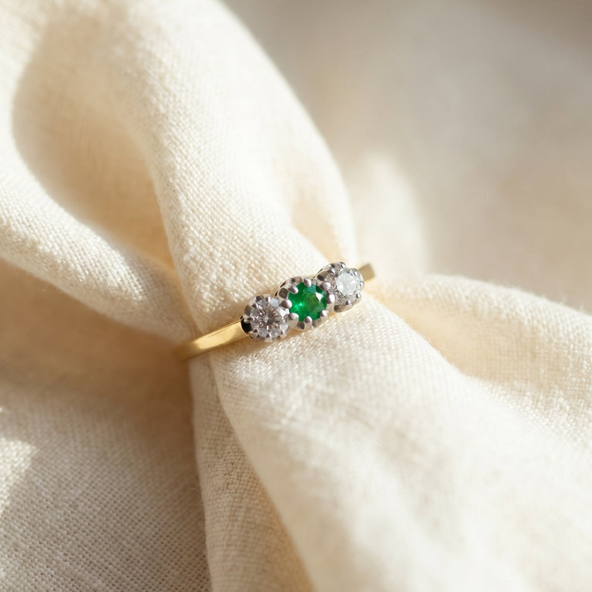 Vintage Smaragd Diamantring aus 585 Gelbgold - Honey Jewelry