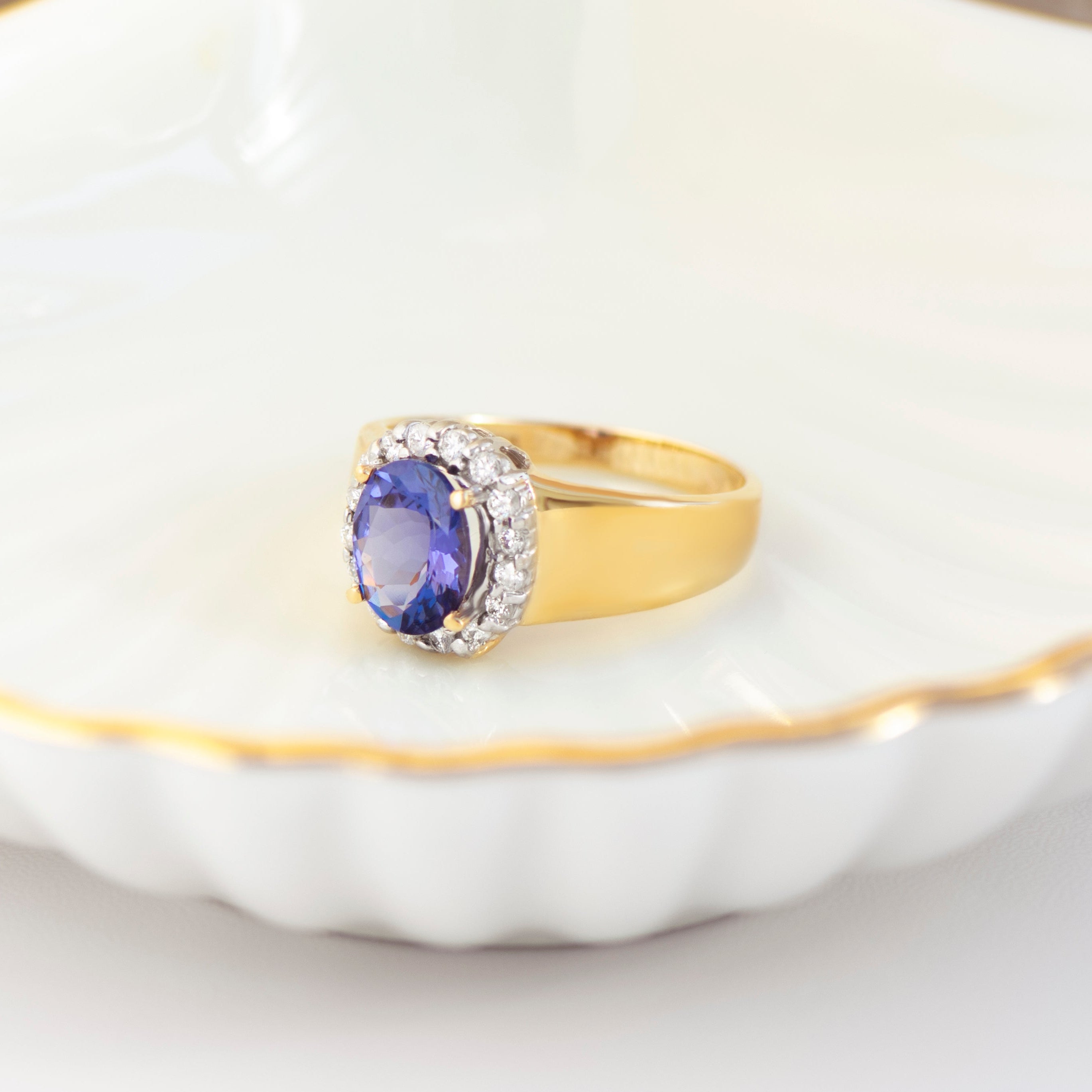 Vintage Tansanit-Diamant-Ring aus 585er Gelbgold