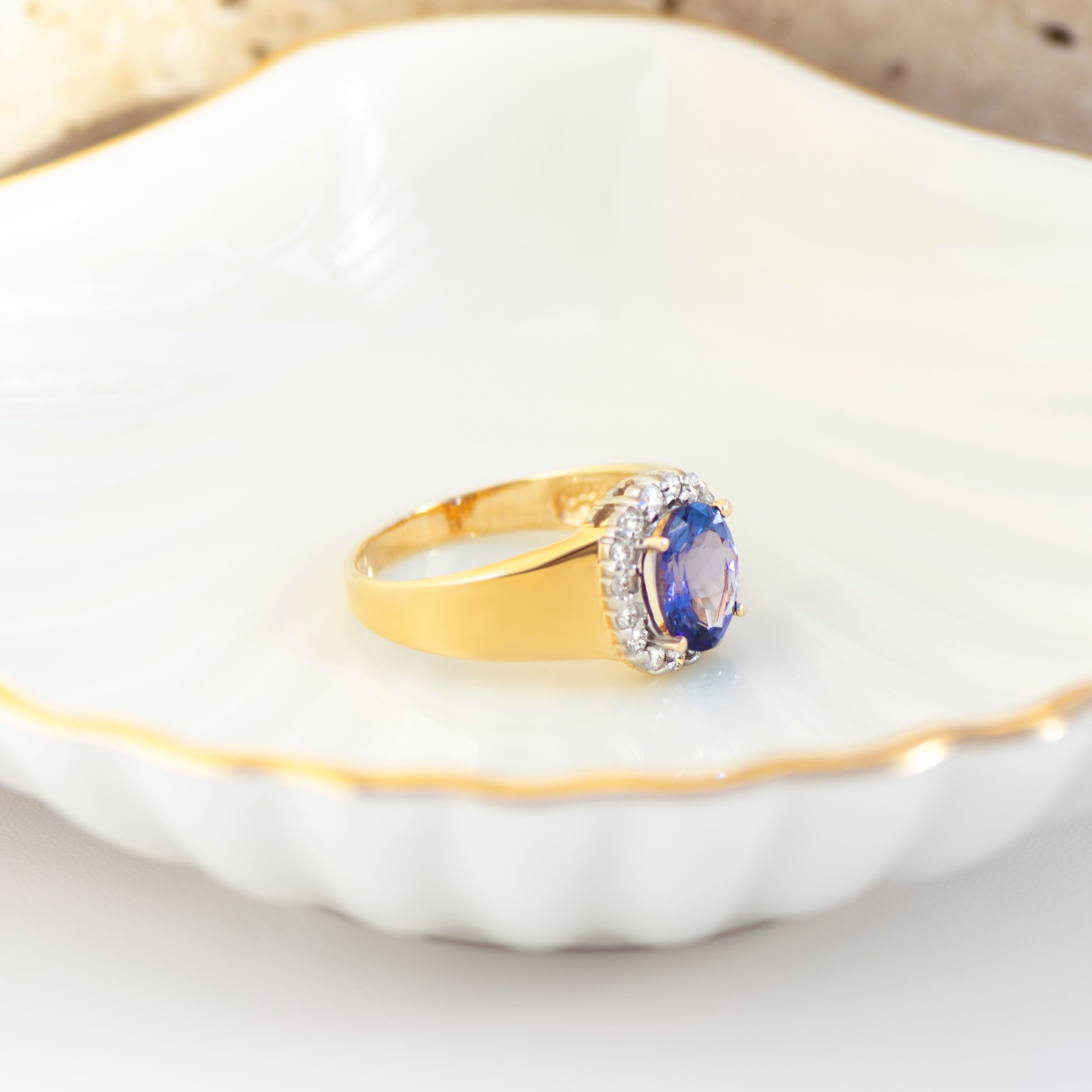 Vintage Tansanit-Diamant-Ring aus 585er Gelbgold