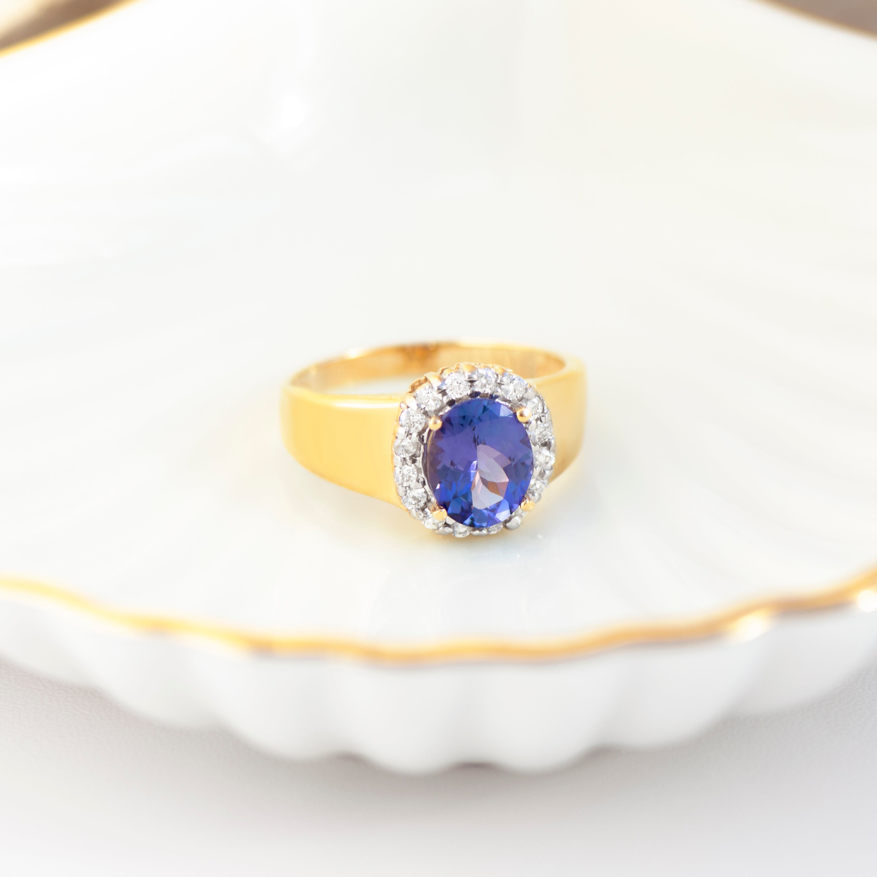 Vintage Tansanit-Diamant-Ring aus 585er Gelbgold