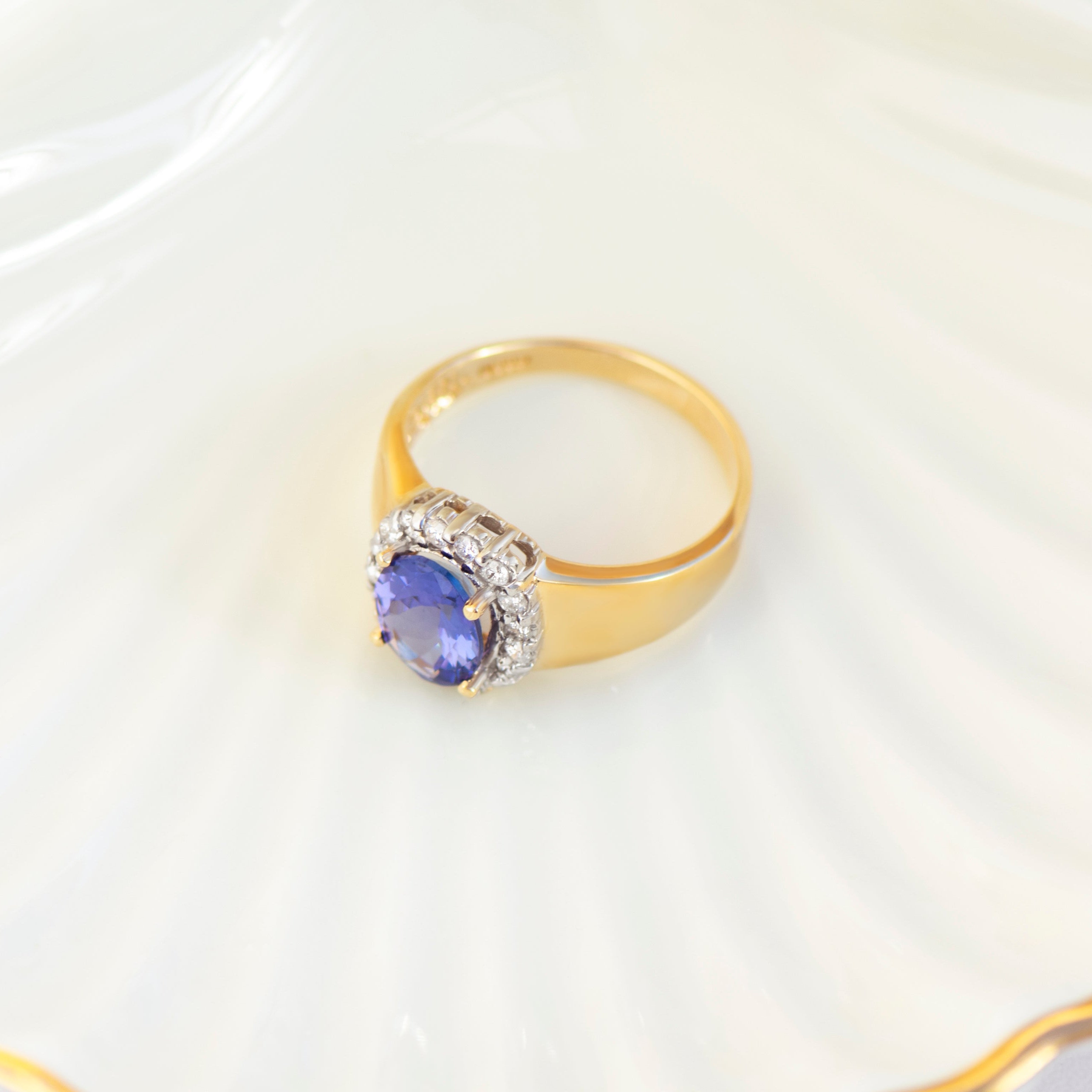 Vintage Tansanit-Diamant-Ring aus 585er Gelbgold