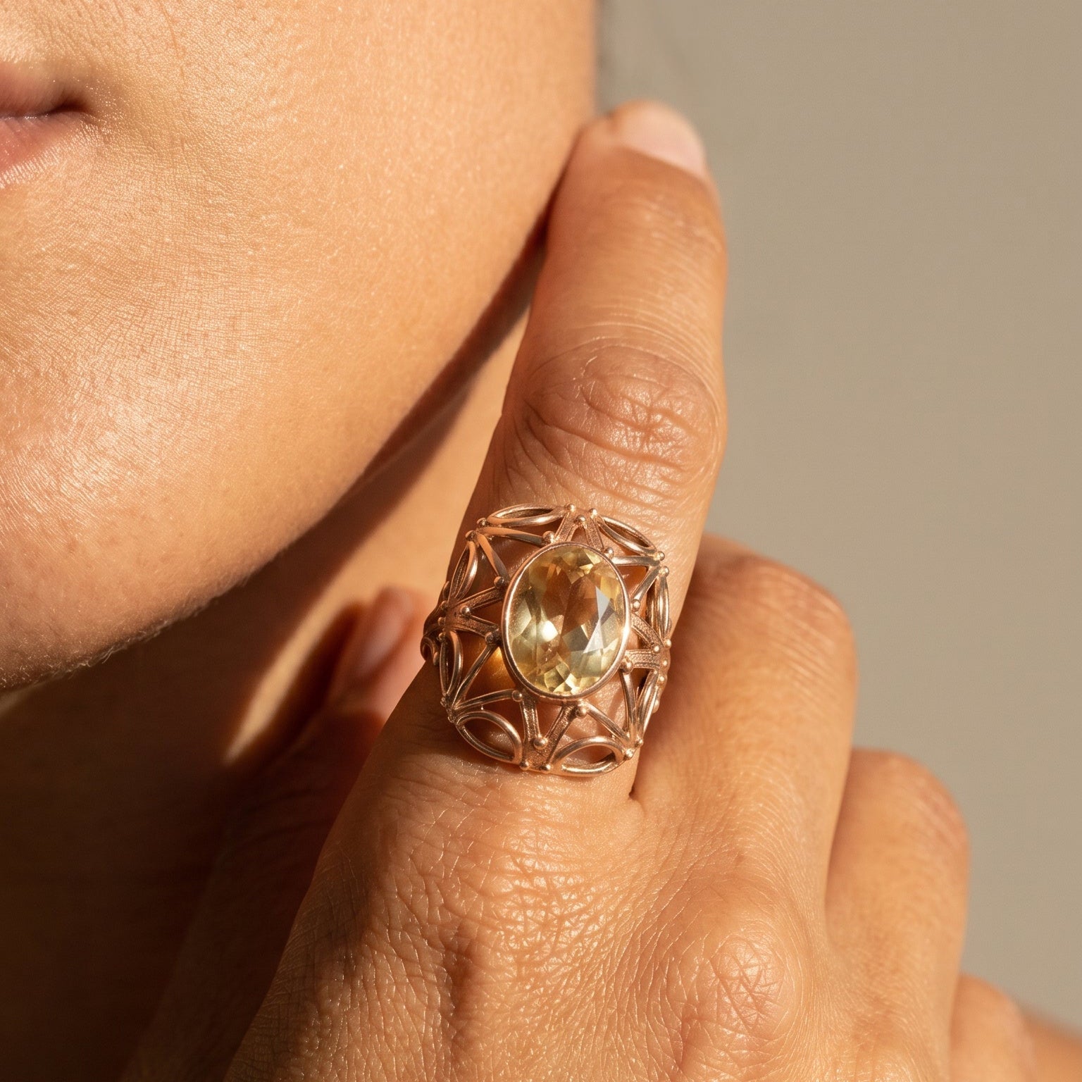 Antiker Citrin-Ring 8K Rotgold | Vintage Cocktailring 5 ct - Honey Jewelry