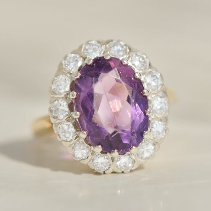 Antiker Edwardian - Ring aus 14K Gelbgold mit Amethyst & Diamanten – Eleganz aus einer anderen Zeit - Honey Jewelry
