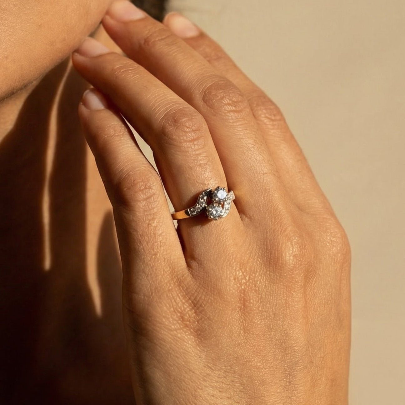 Antiker Toi - et - Moi Ring – 14K Gold 11 Diamanten - Honey Jewelry