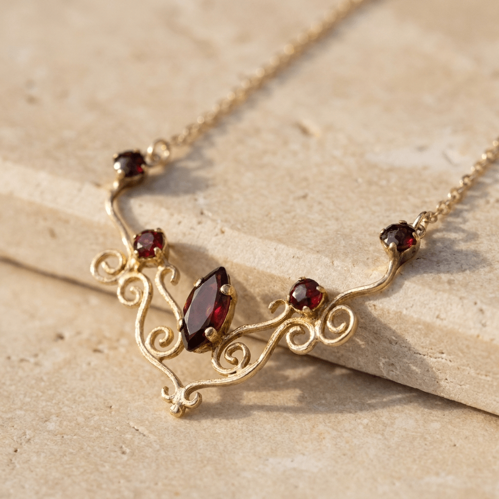 Antikes Collier mit Granaten aus 8 Karat Gold - Honey Jewelry