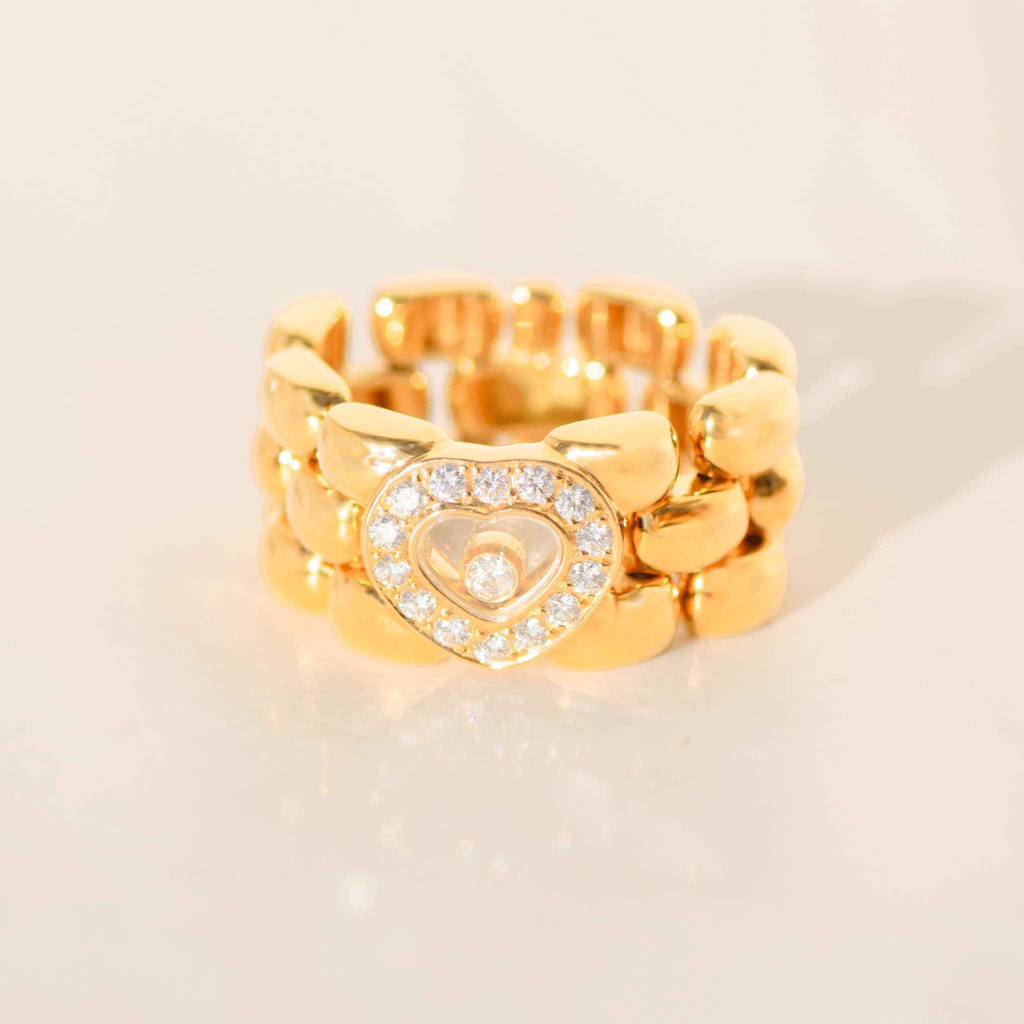 Chopard „Happy Diamonds“ flexibler Kettenring aus 18 Karat Gelbgold | 0,29 ct Diamanten | Größe 53 - Honey Jewelry