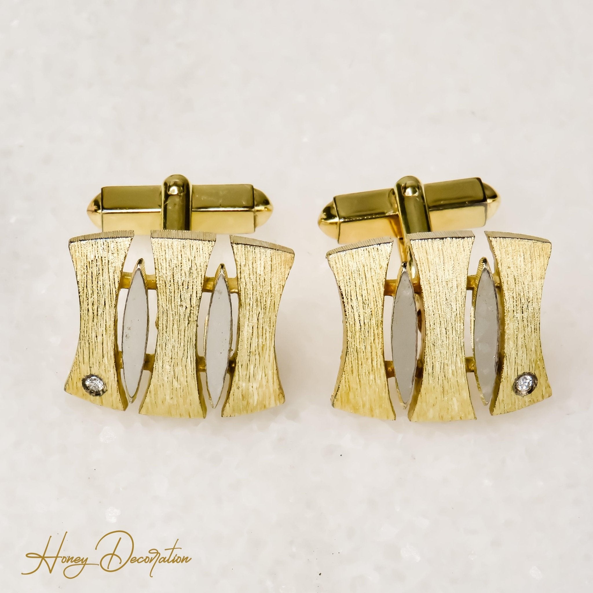 Edle vergoldete Silbermanschettenknöpfe mit Diamanten - Honey Jewelry