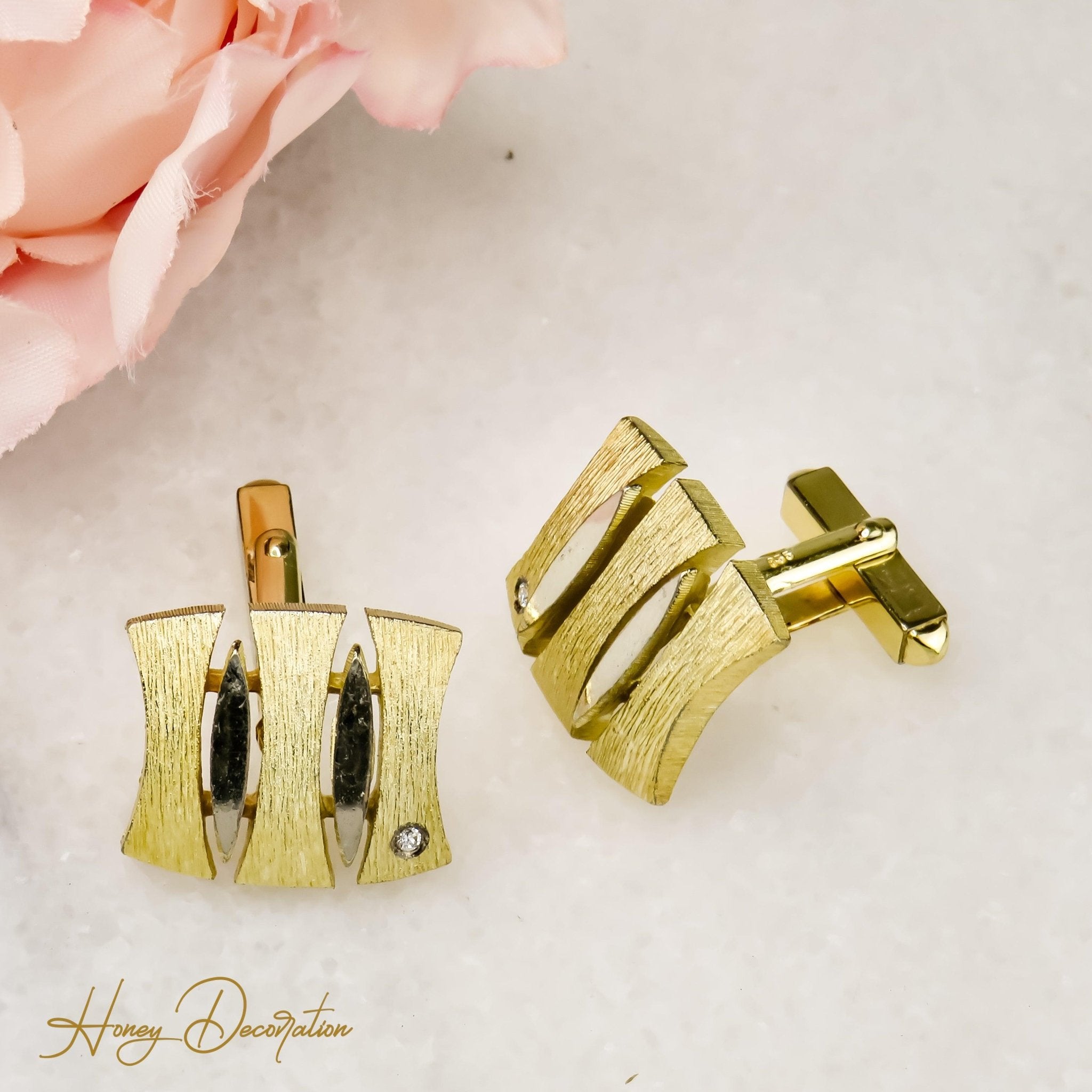 Edle vergoldete Silbermanschettenknöpfe mit Diamanten - Honey Jewelry