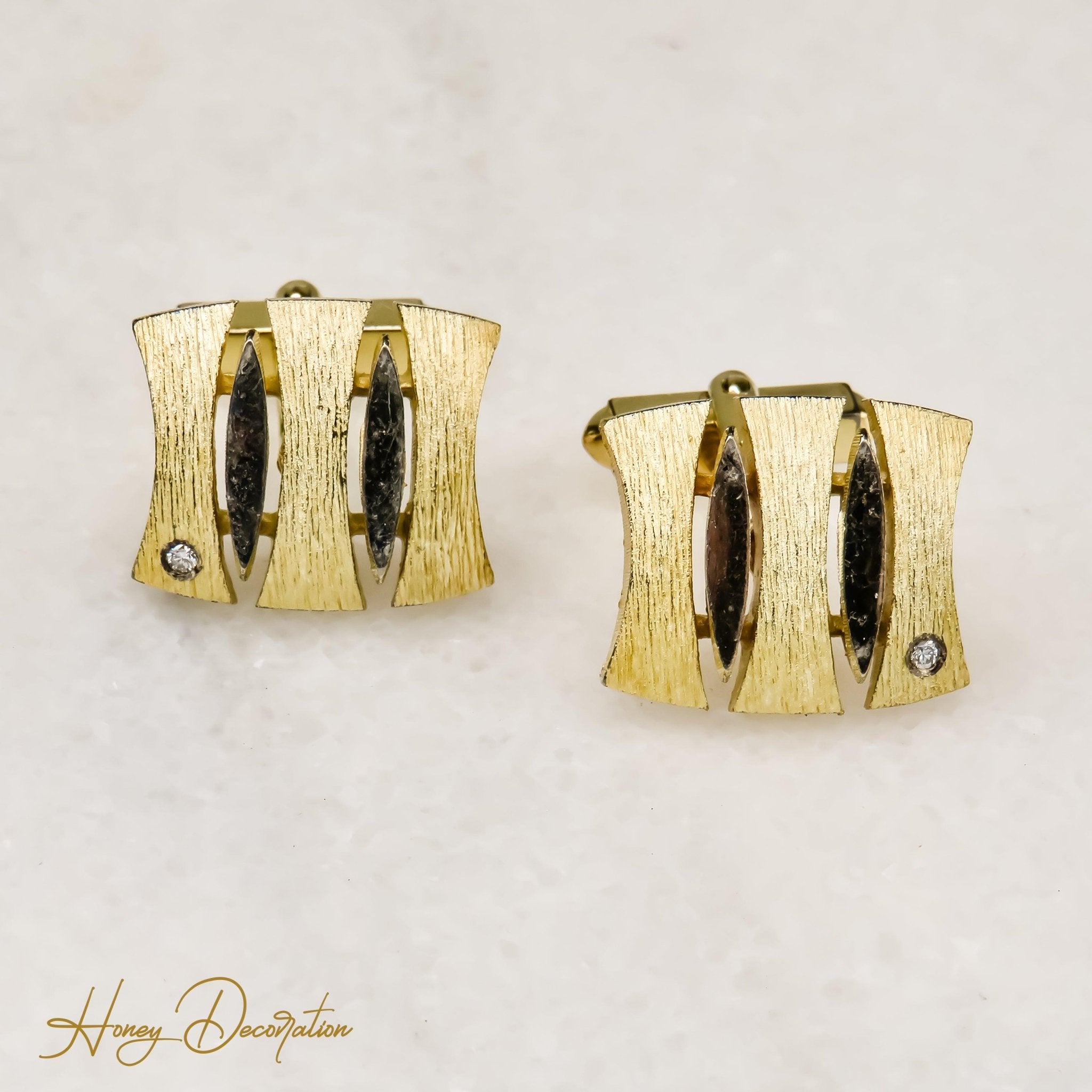 Edle vergoldete Silbermanschettenknöpfe mit Diamanten - Honey Jewelry