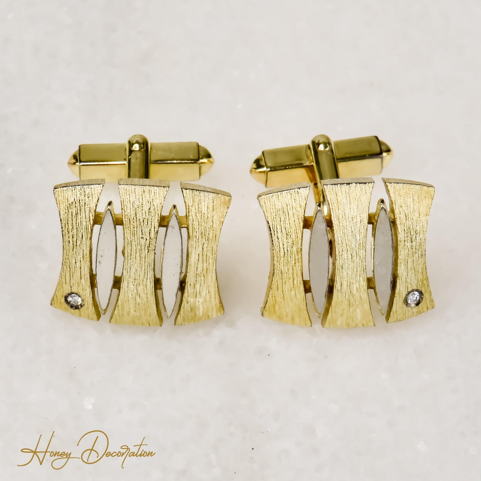 Edle vergoldete Silbermanschettenknöpfe mit Diamanten - Honey Jewelry