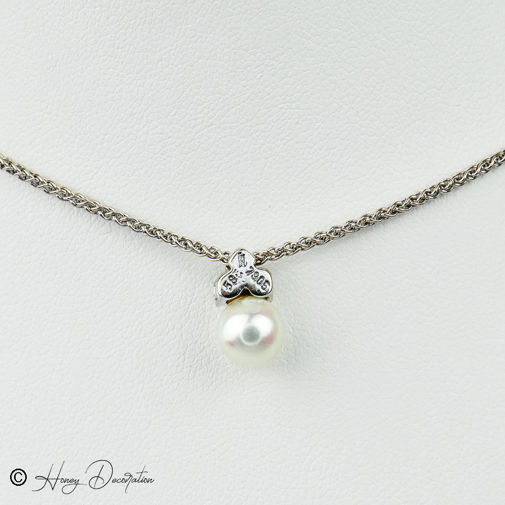 Elegante 18 Karat Weißgoldkette mit Perlenanhänger - Honey Jewelry