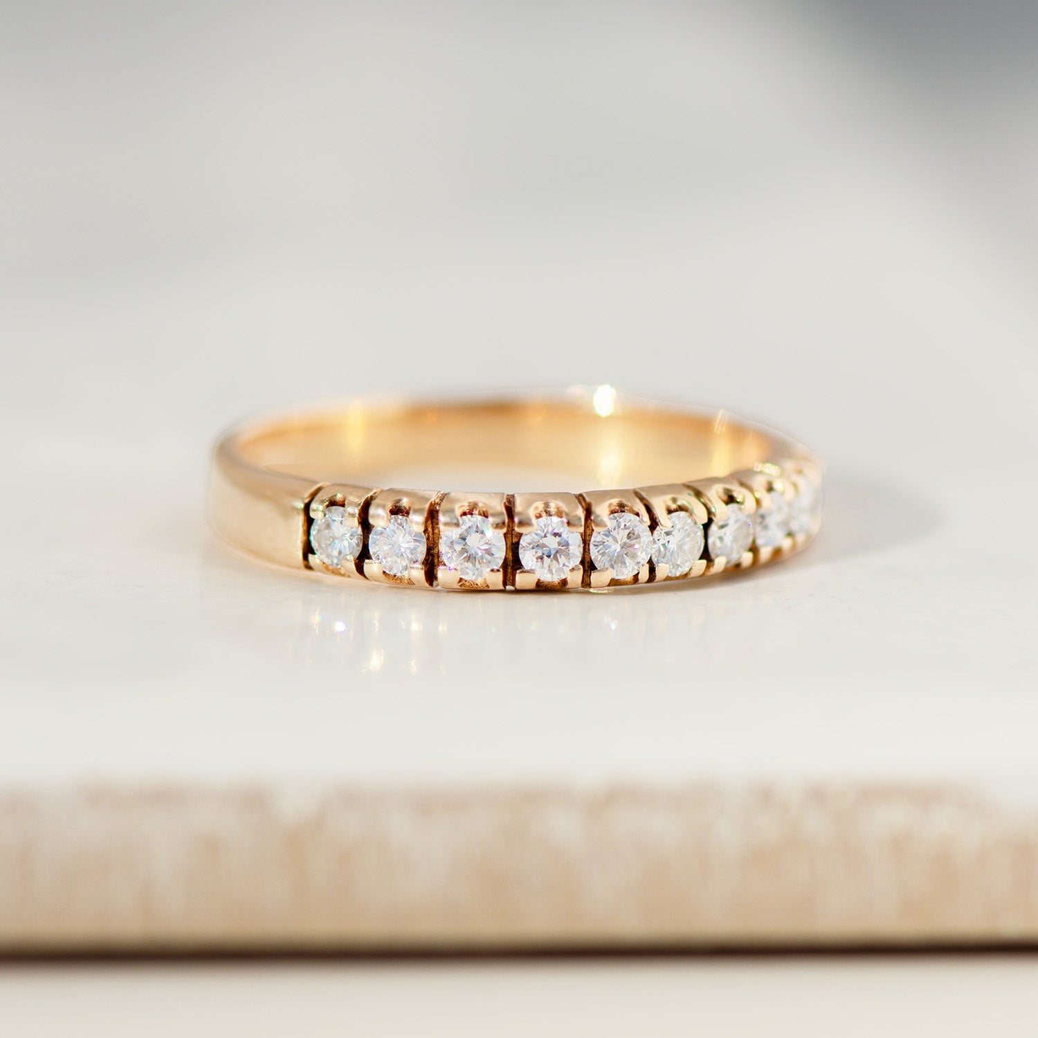 Eleganter Halbmemory - Ring aus 14 K Gelbgold mit 0,5 ct Diamanten – klassischer Vintage - Brillantring - Honey Jewelry