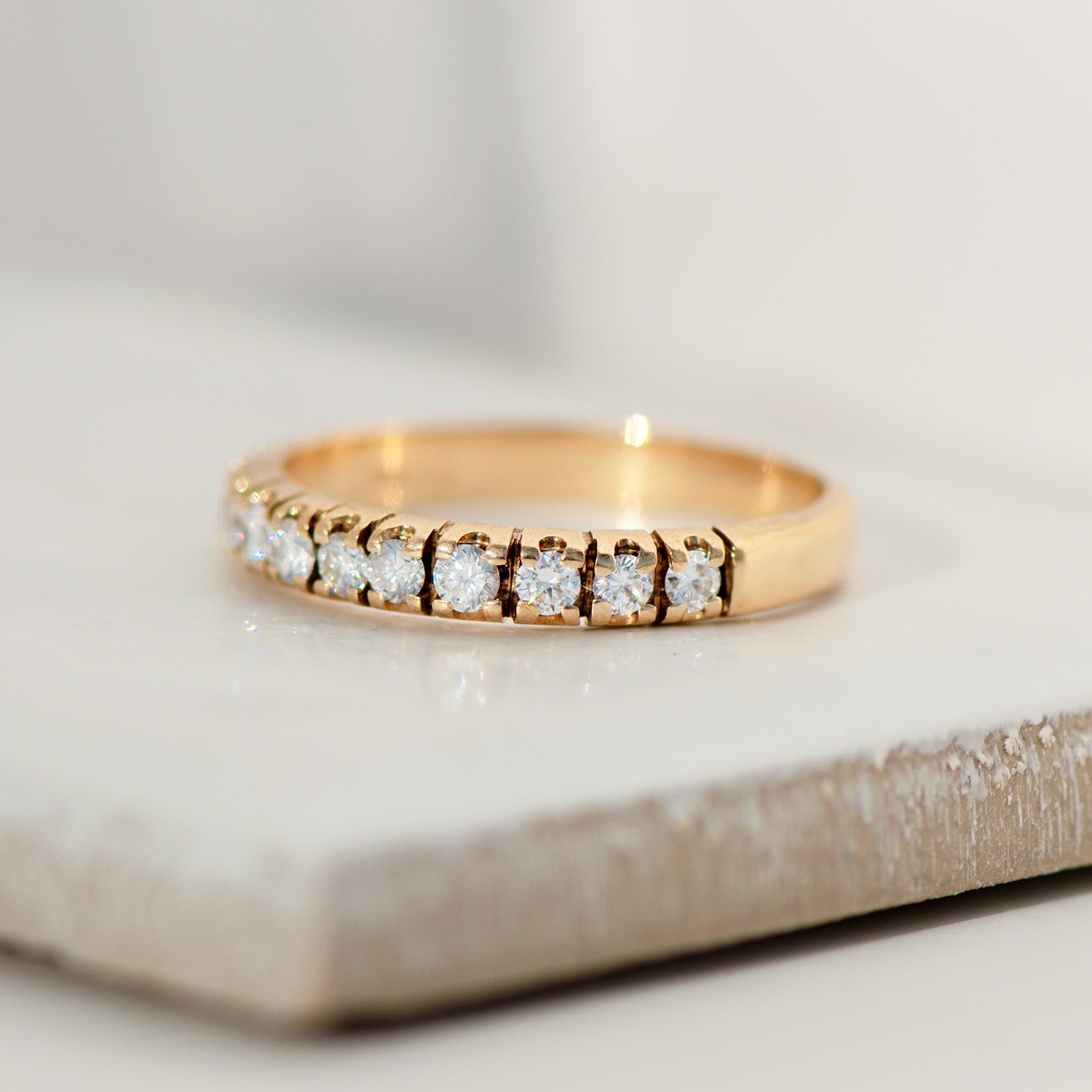 Eleganter Halbmemory - Ring aus 14 K Gelbgold mit 0,5 ct Diamanten – klassischer Vintage - Brillantring - Honey Jewelry