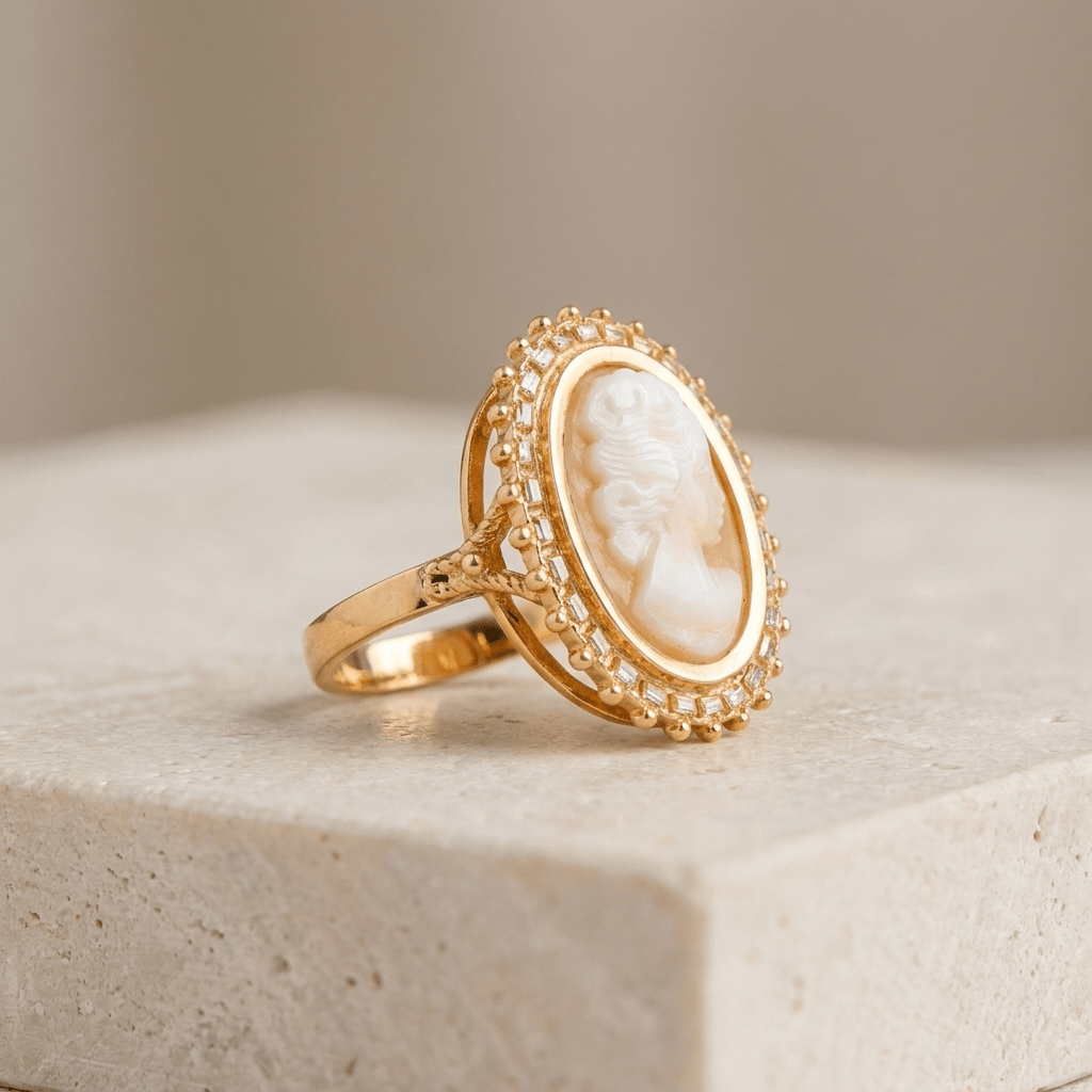 Gemmenring – 14K Gold Achat Neo-Klassizismus - Honey Jewelry